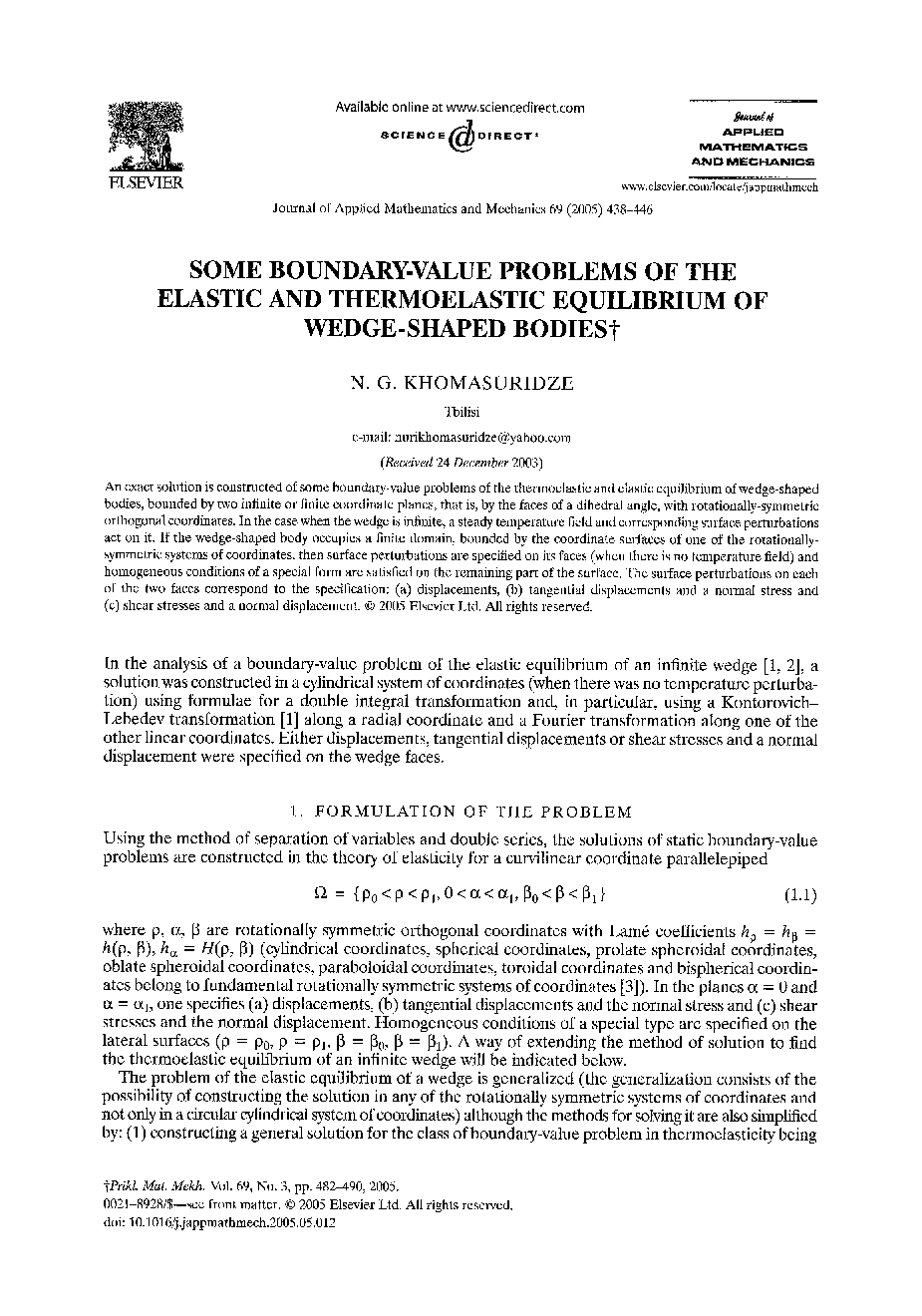 Some boundary-value problems of the elastic and thermoelastic equilibrium of wedge-shaped bodies