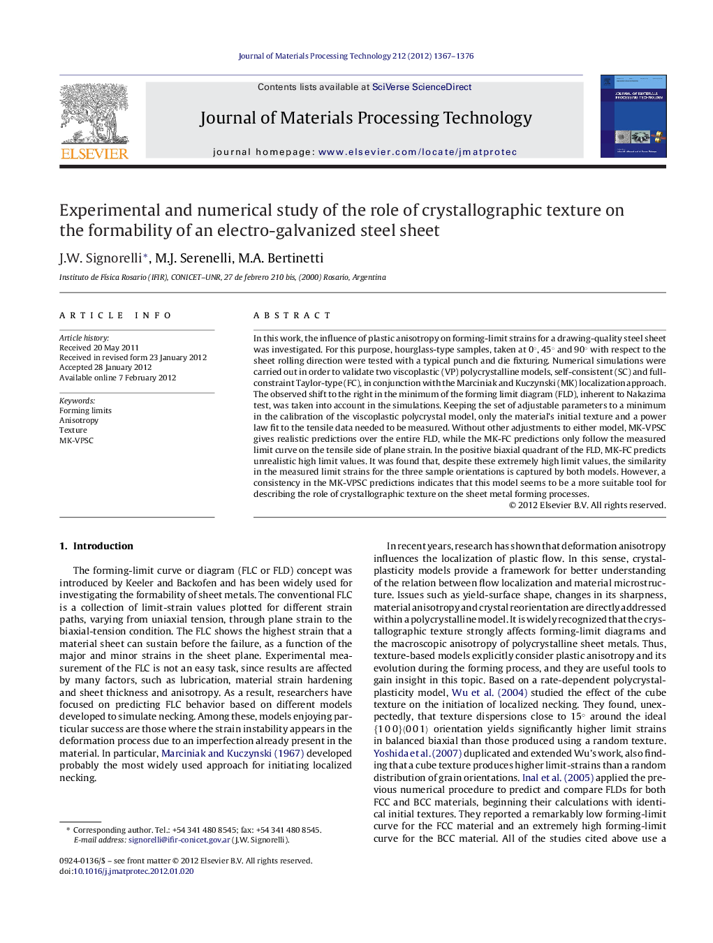 Experimental and numerical study of the role of crystallographic texture on the formability of an electro-galvanized steel sheet