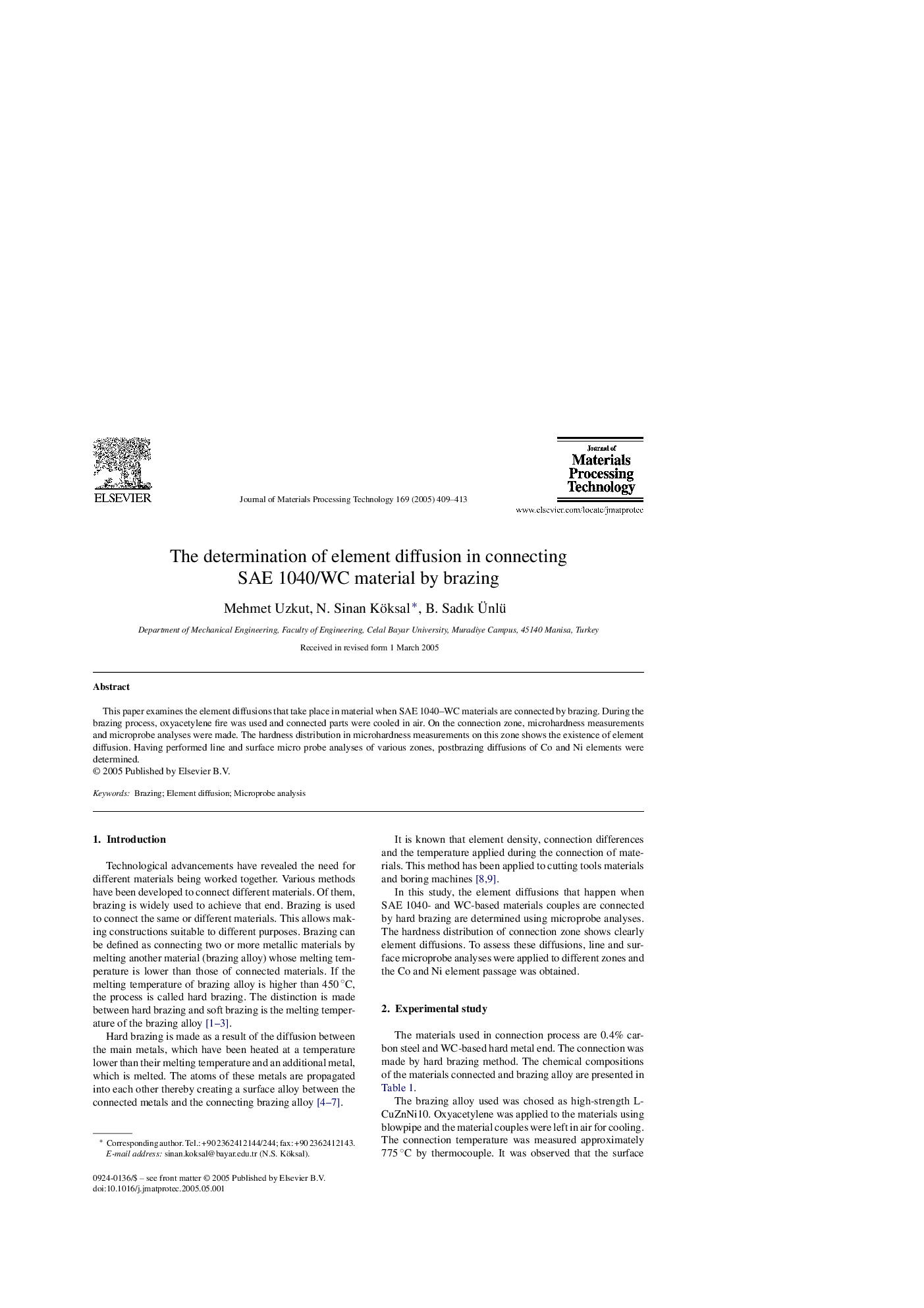 The determination of element diffusion in connecting SAE 1040/WC material by brazing