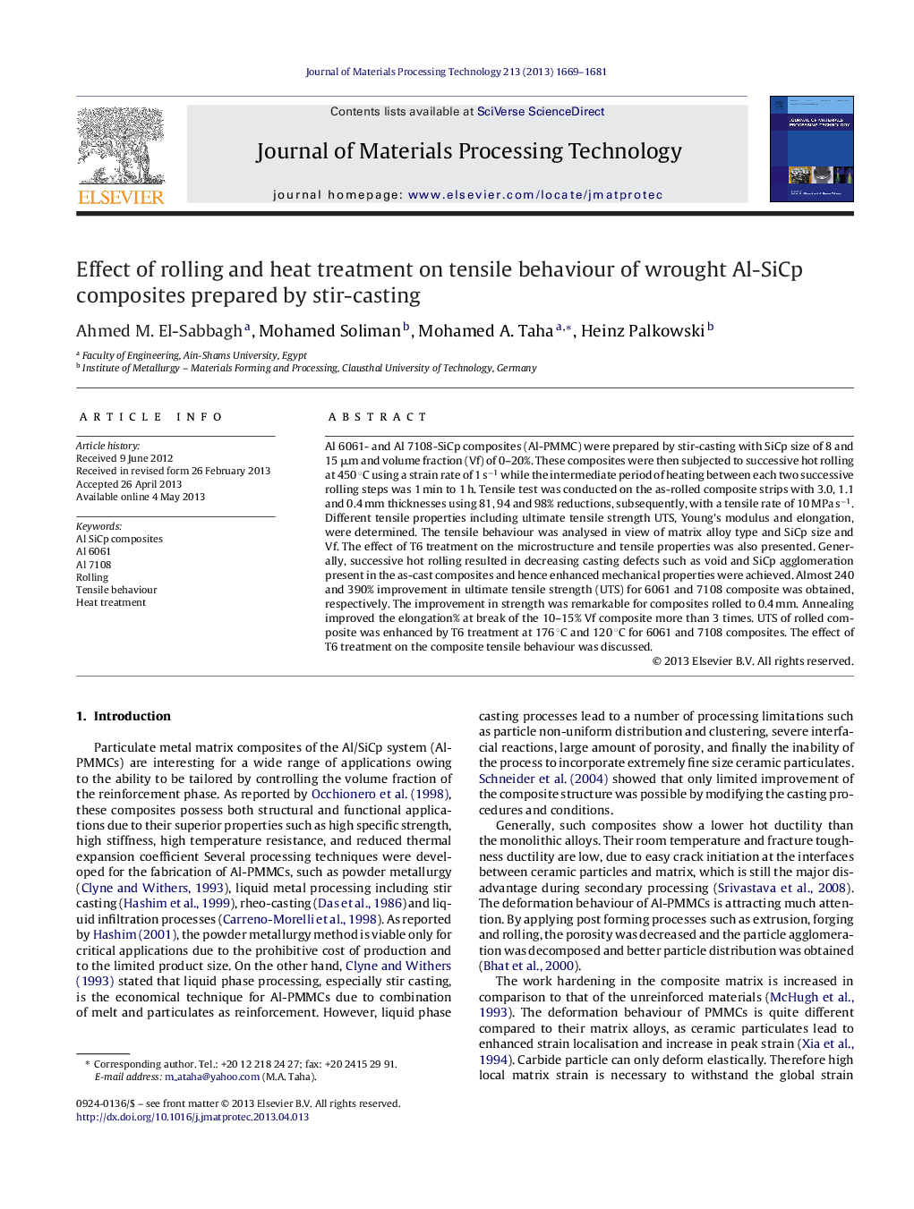 Effect of rolling and heat treatment on tensile behaviour of wrought Al-SiCp composites prepared by stir-casting