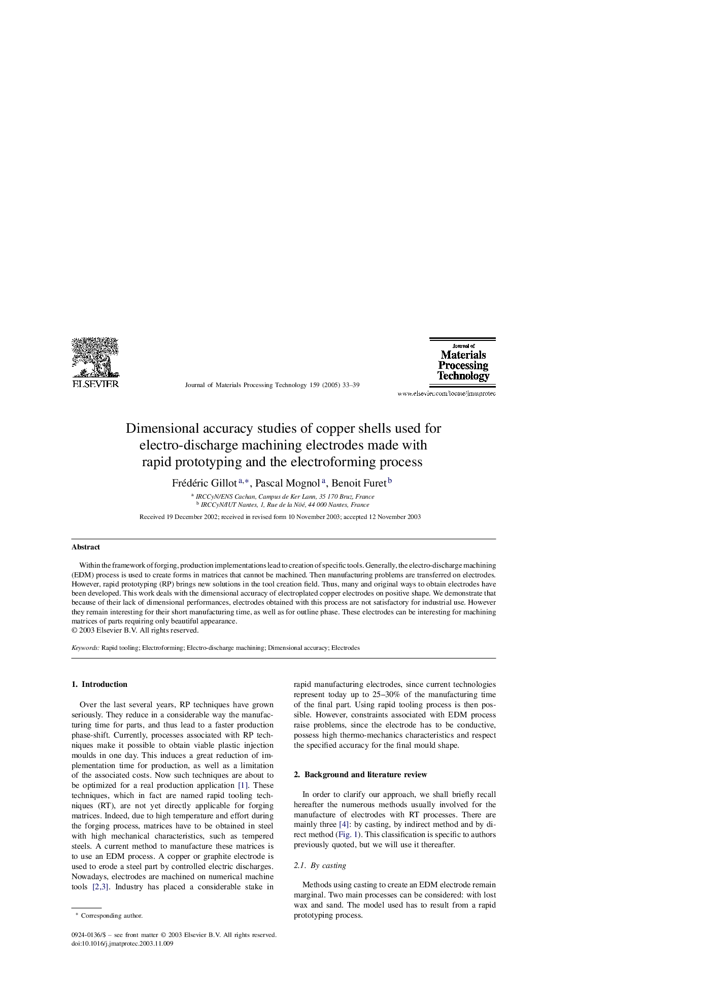 Dimensional accuracy studies of copper shells used for electro-discharge machining electrodes made with rapid prototyping and the electroforming process