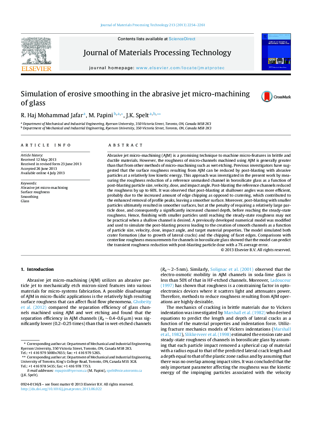 Simulation of erosive smoothing in the abrasive jet micro-machining of glass