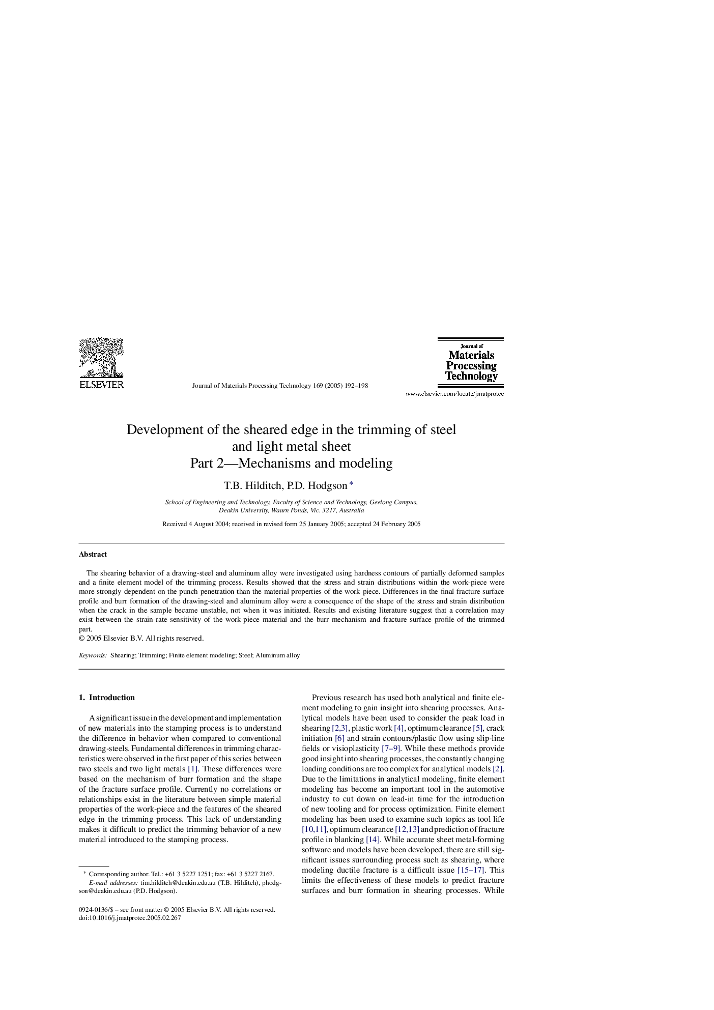 Development of the sheared edge in the trimming of steel and light metal sheet