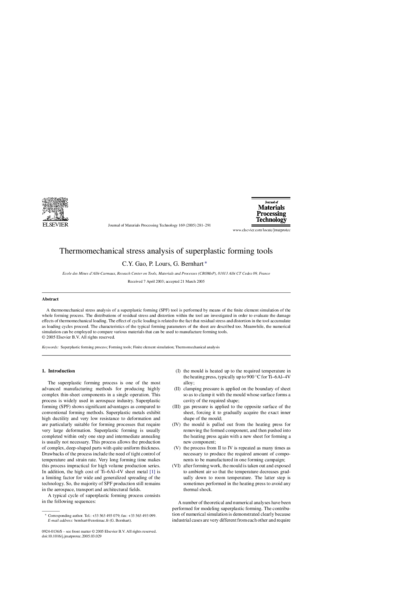 Thermomechanical stress analysis of superplastic forming tools