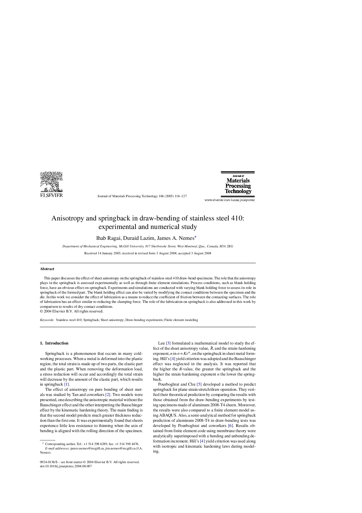 Anisotropy and springback in draw-bending of stainless steel 410: experimental and numerical study