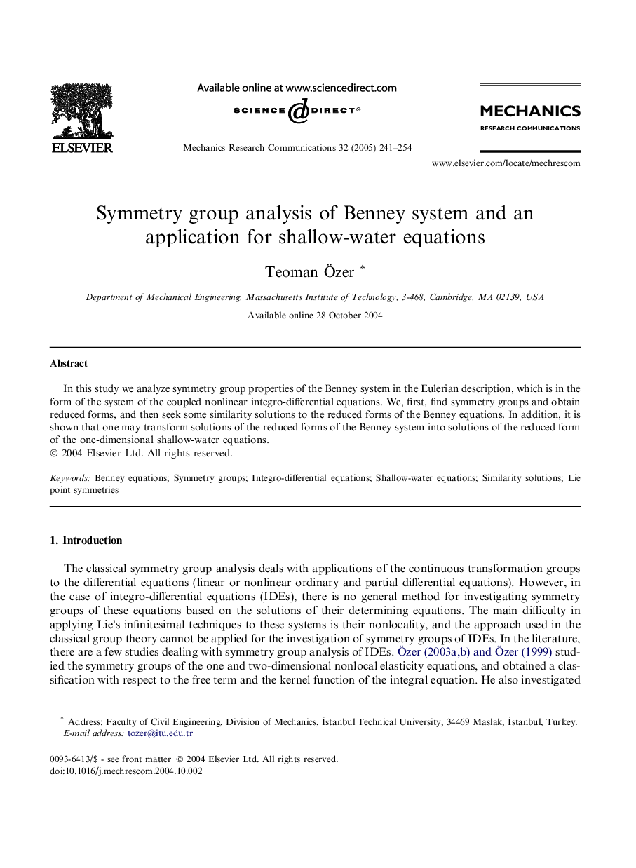 Symmetry group analysis of Benney system and an application for shallow-water equations