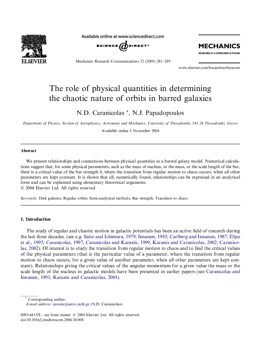 The role of physical quantities in determining the chaotic nature of orbits in barred galaxies