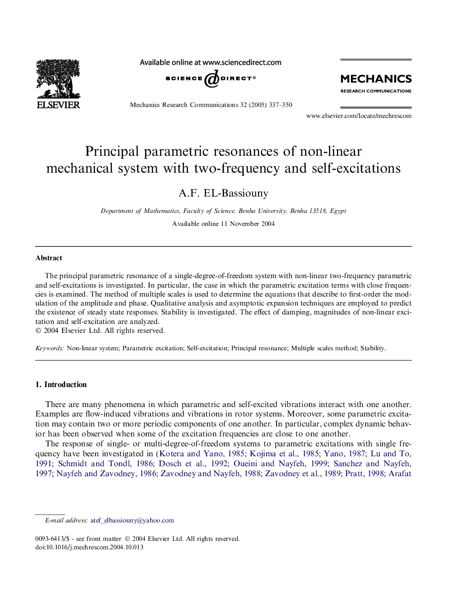 Principal parametric resonances of non-linear mechanical system with two-frequency and self-excitations