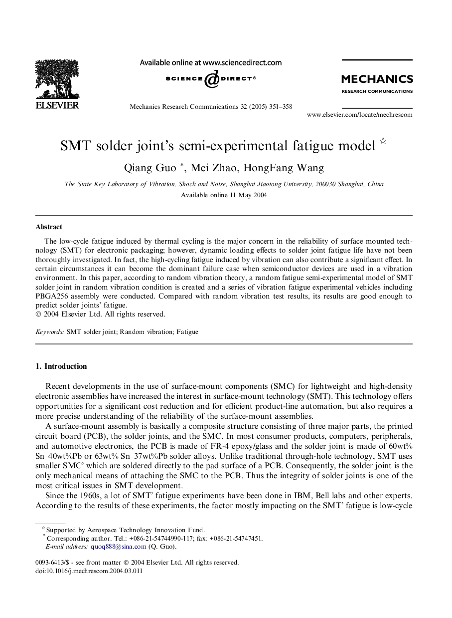 SMT solder joint's semi-experimental fatigue model