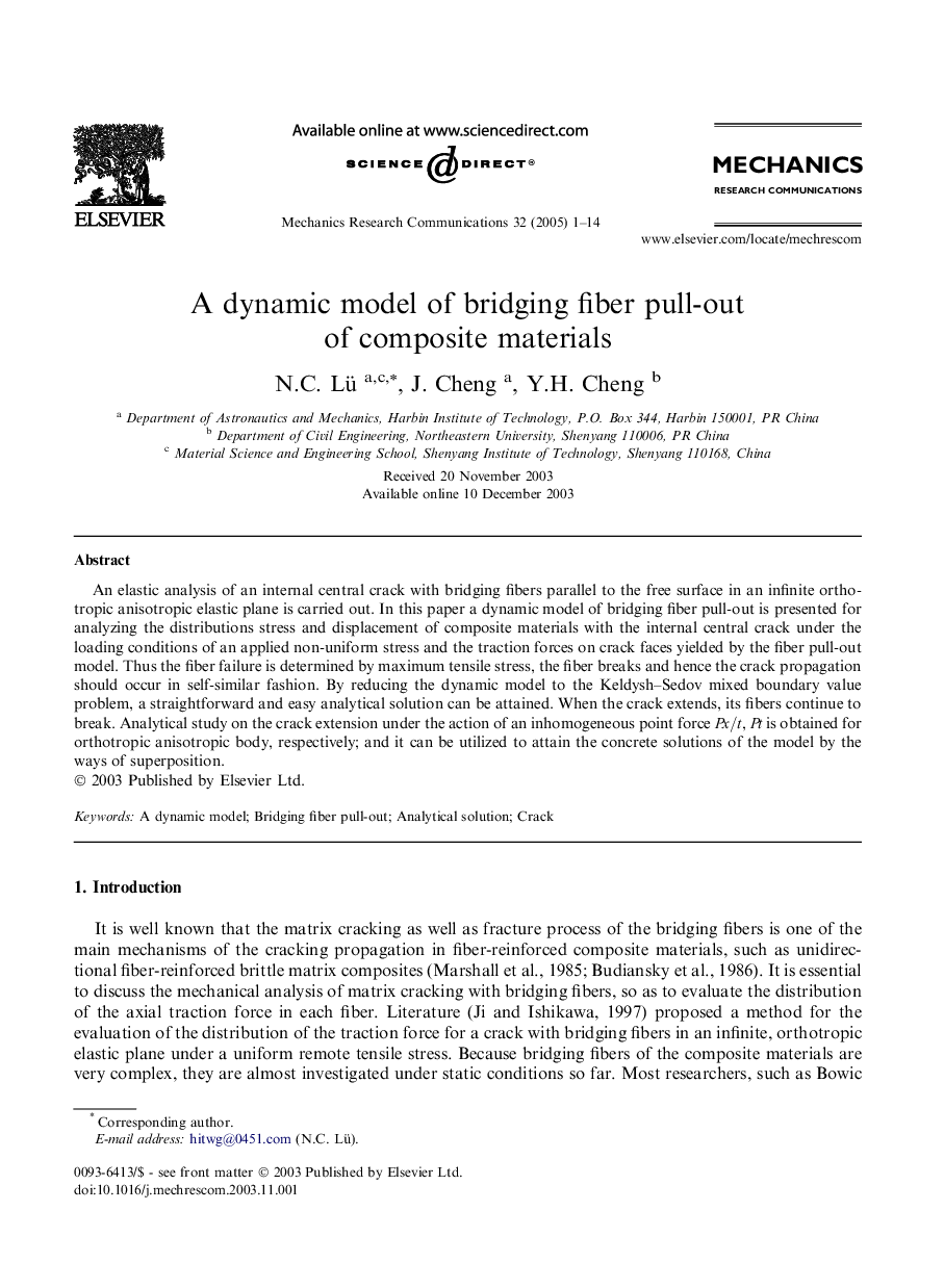 A dynamic model of bridging fiber pull-out of composite materials