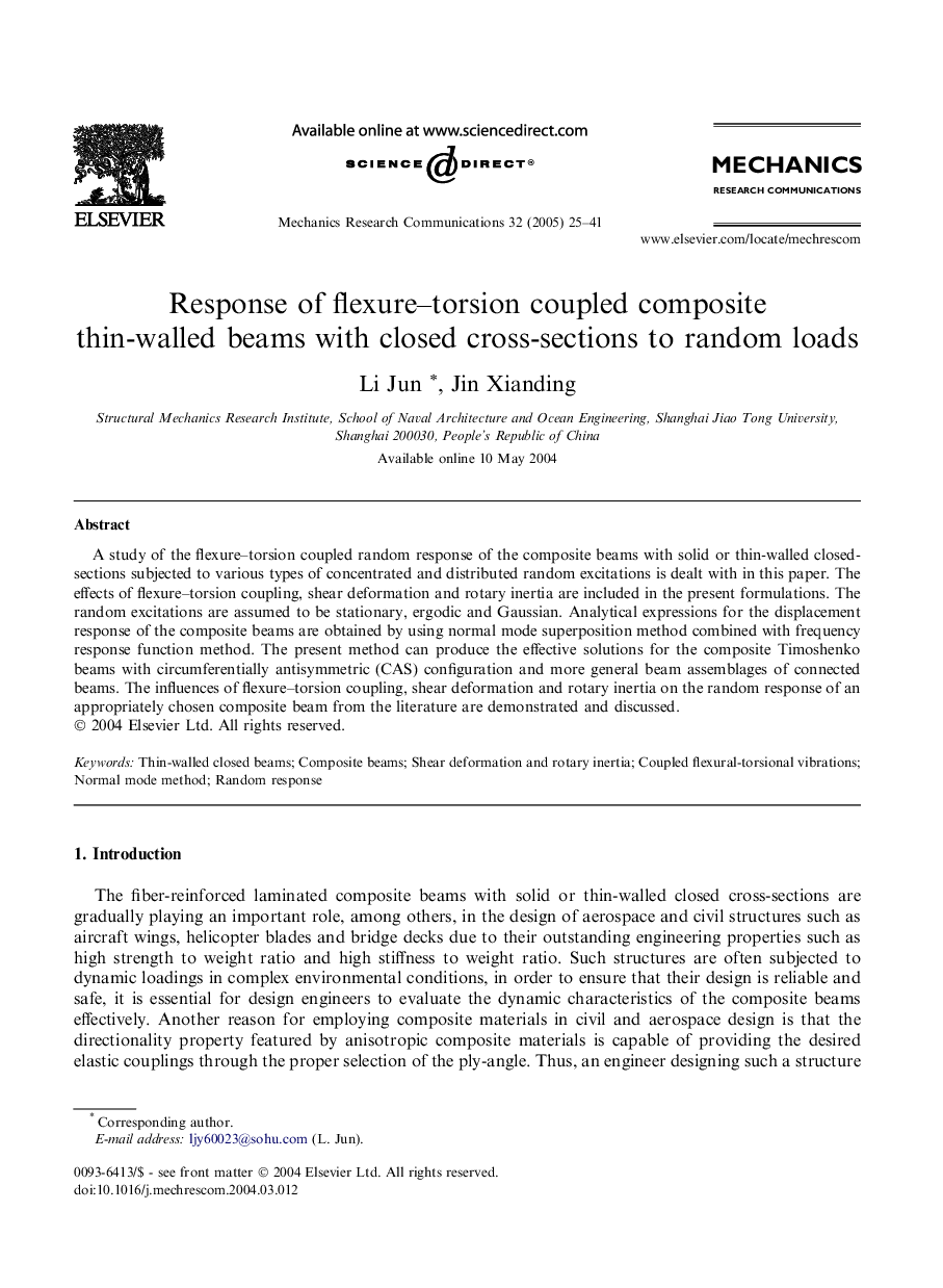 Response of flexure-torsion coupled composite thin-walled beams with closed cross-sections to random loads