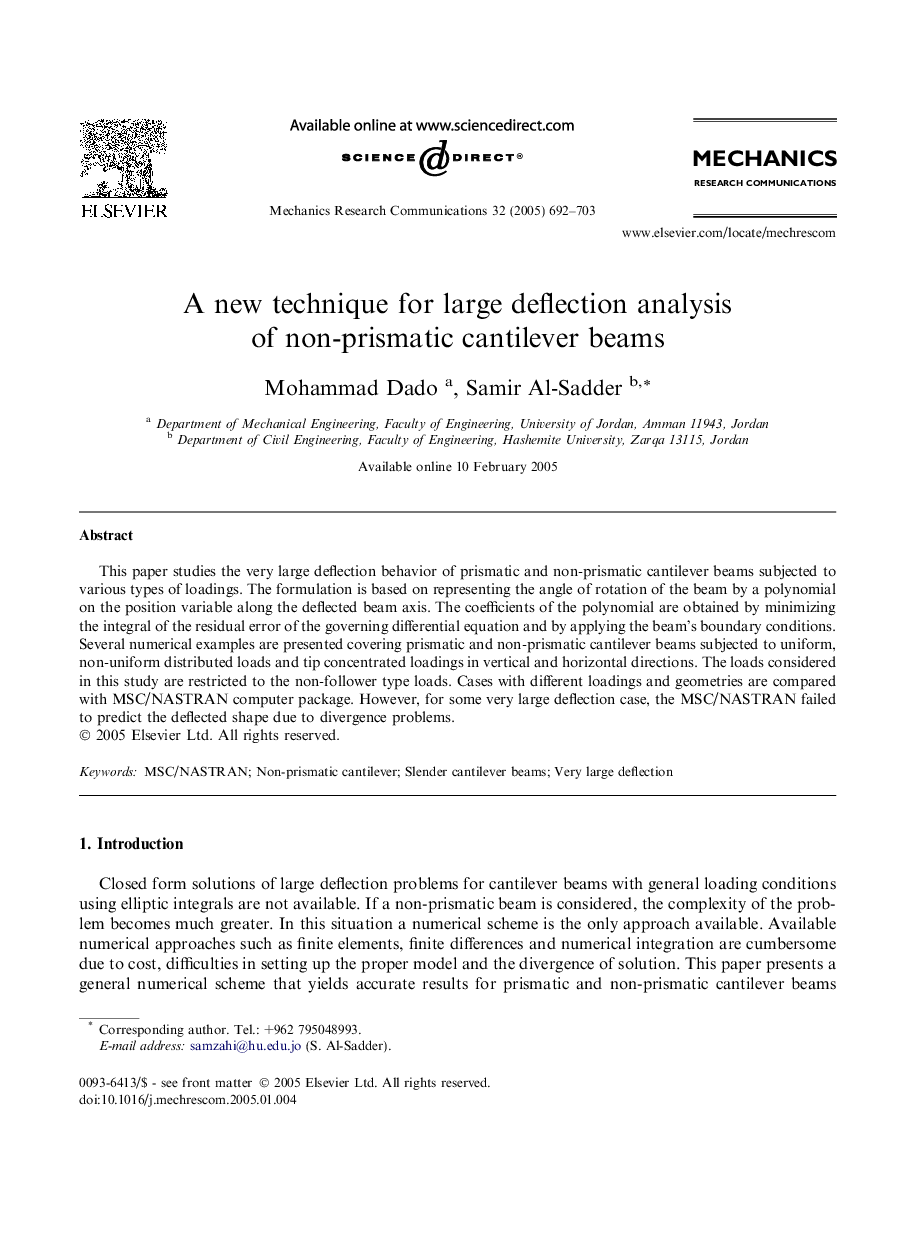 A new technique for large deflection analysis of non-prismatic cantilever beams