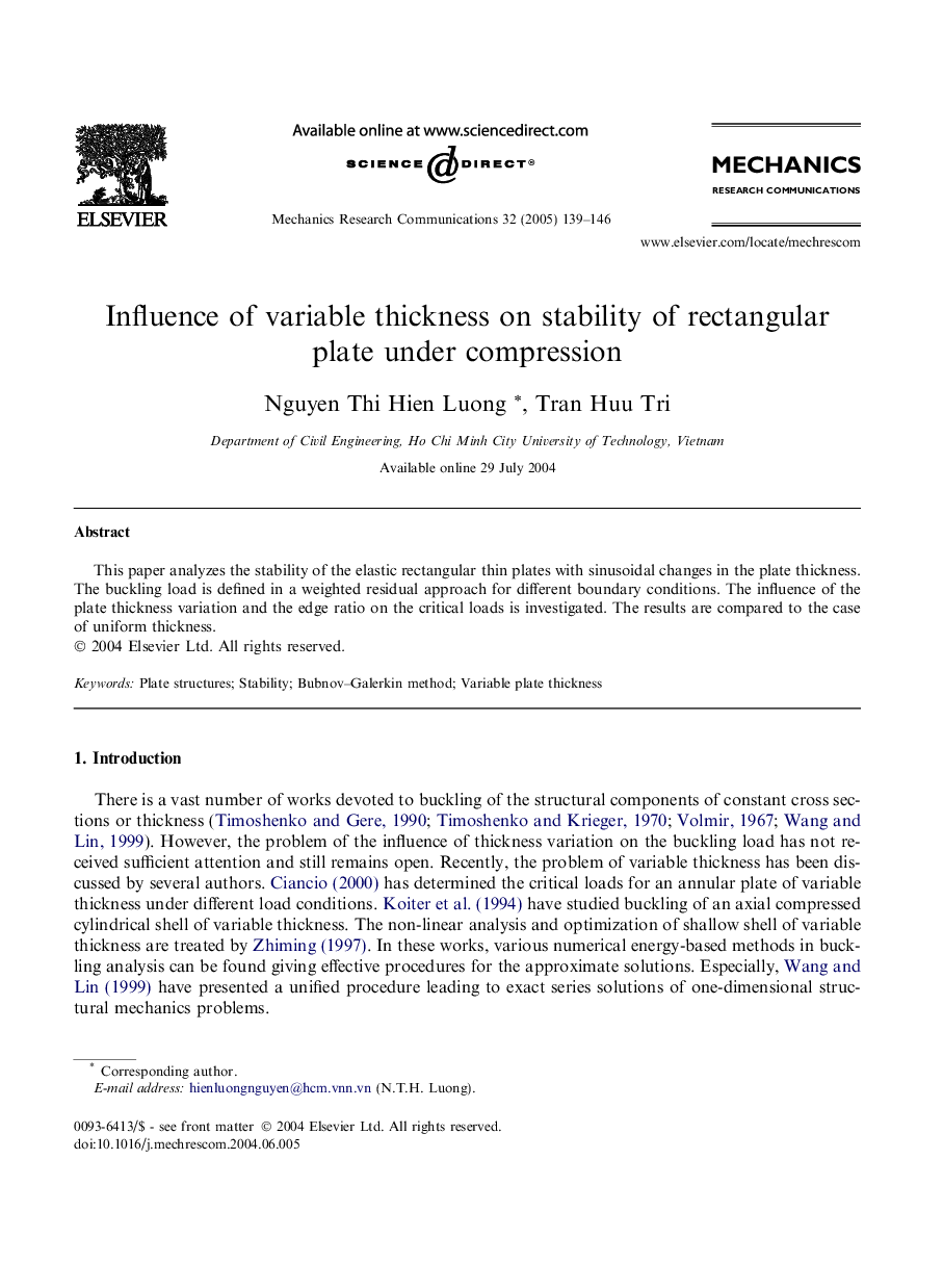 Influence of variable thickness on stability of rectangular plate under compression