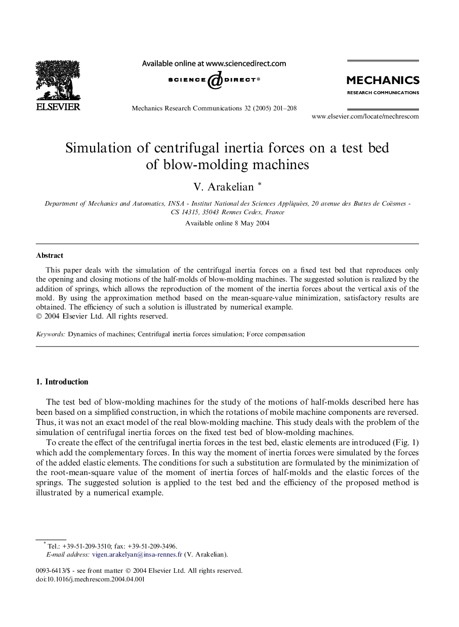 Simulation of centrifugal inertia forces on a test bed of blow-molding machines