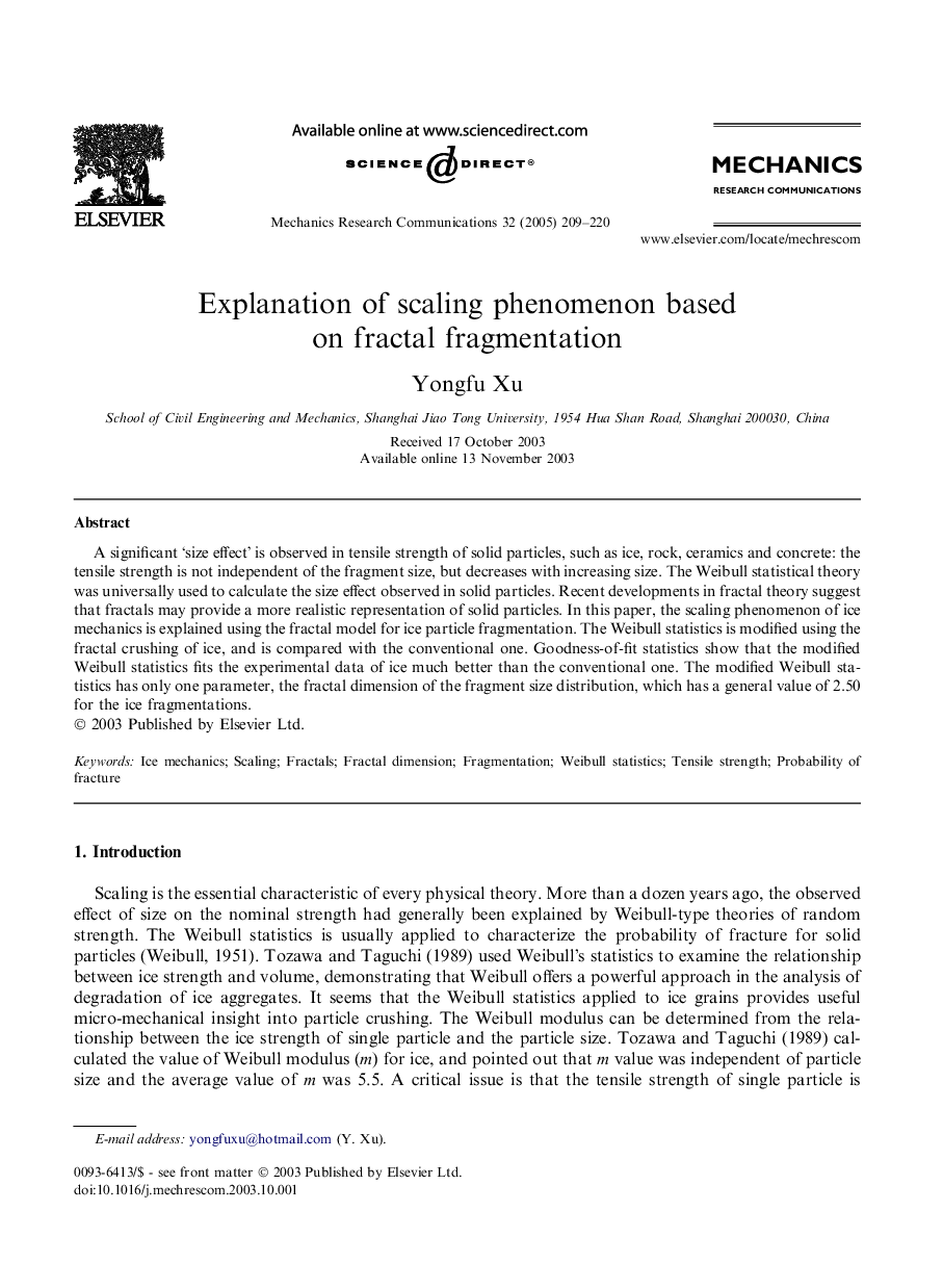 Explanation of scaling phenomenon based on fractal fragmentation