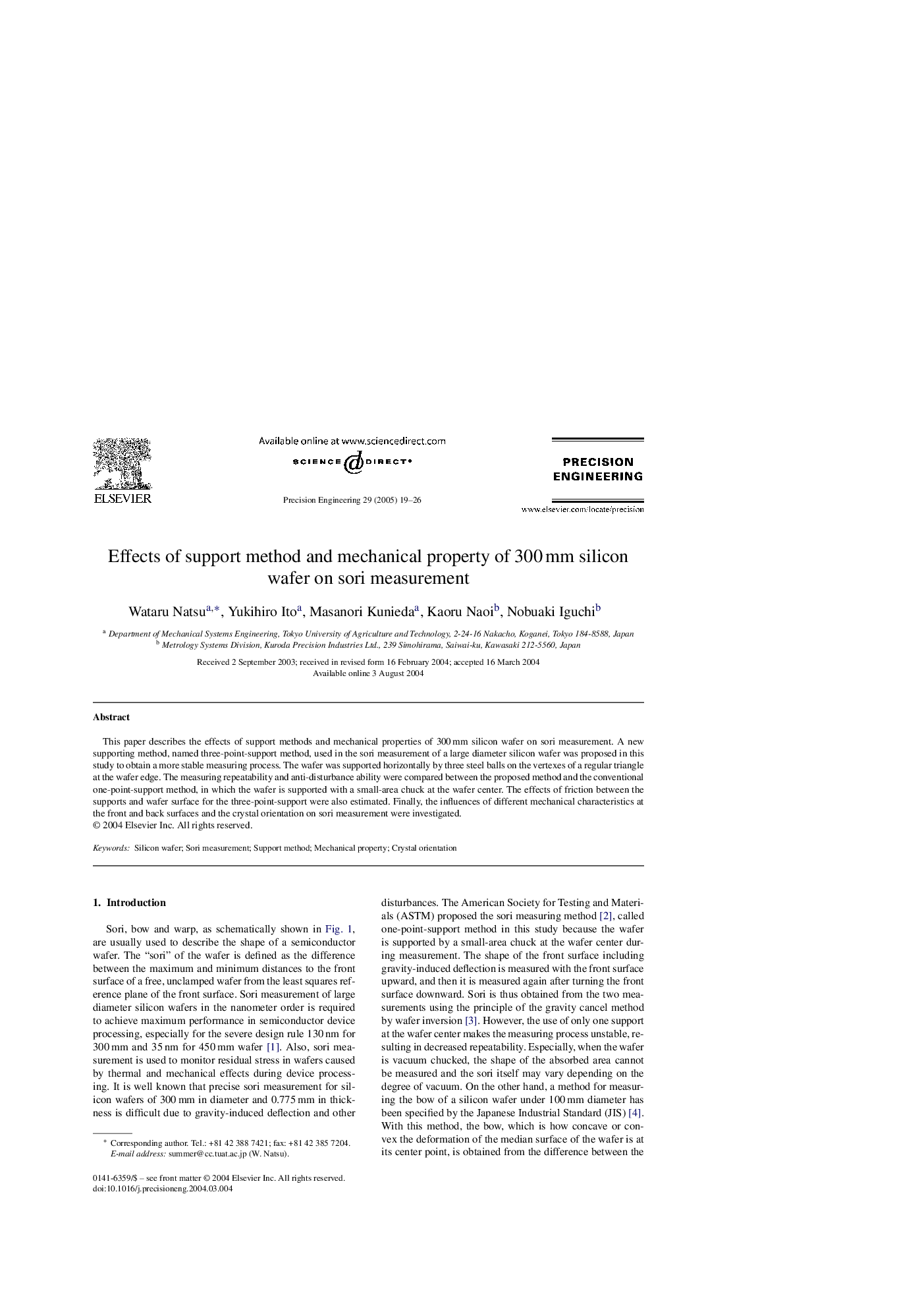 Effects of support method and mechanical property of 300Â mm silicon wafer on sori measurement