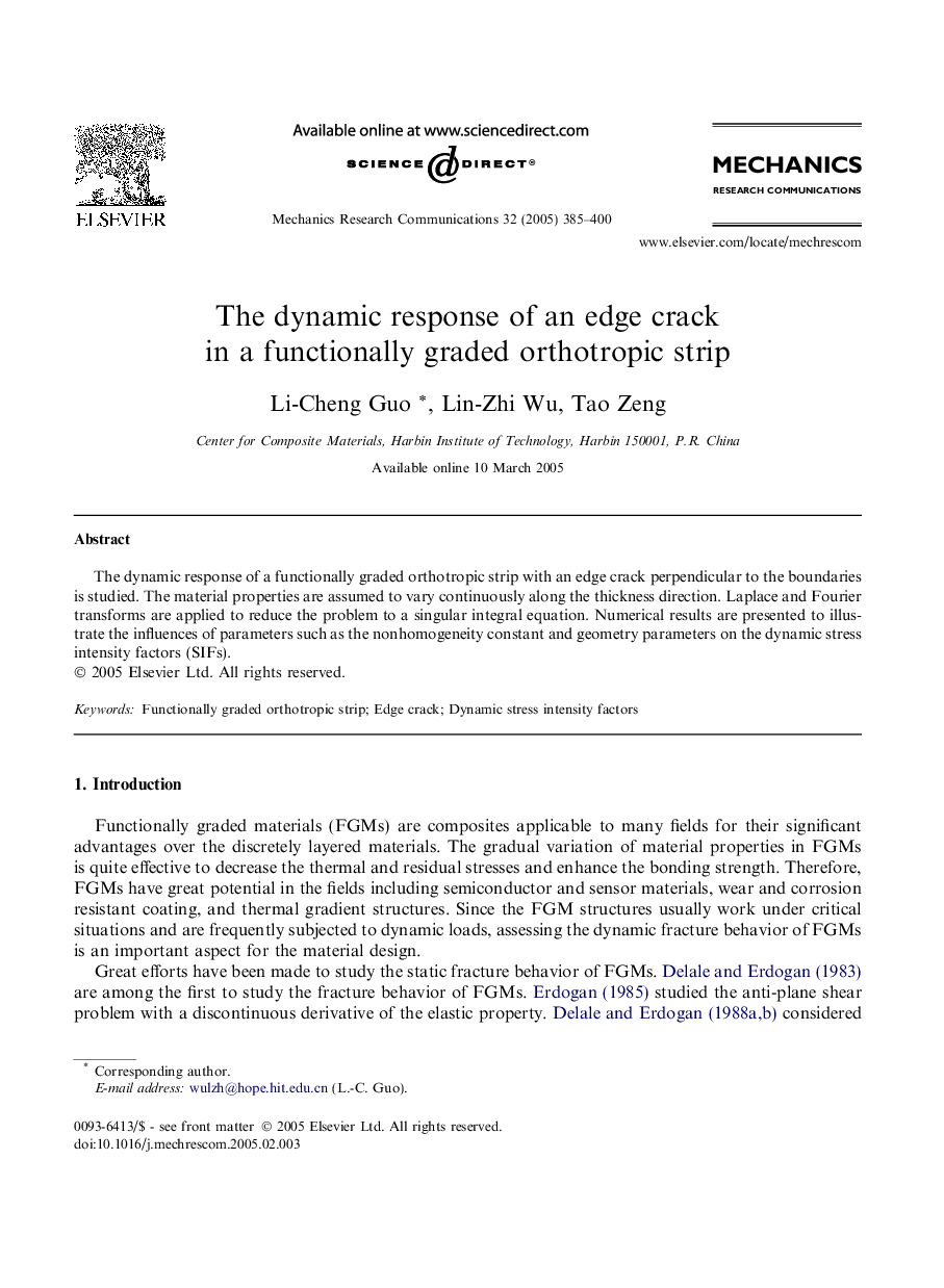 The dynamic response of an edge crack in a functionally graded orthotropic strip