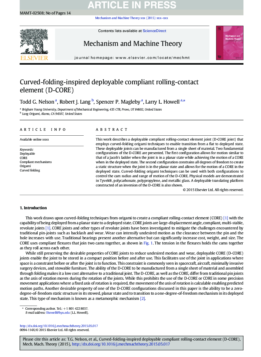 Curved-folding-inspired deployable compliant rolling-contact element (D-CORE)