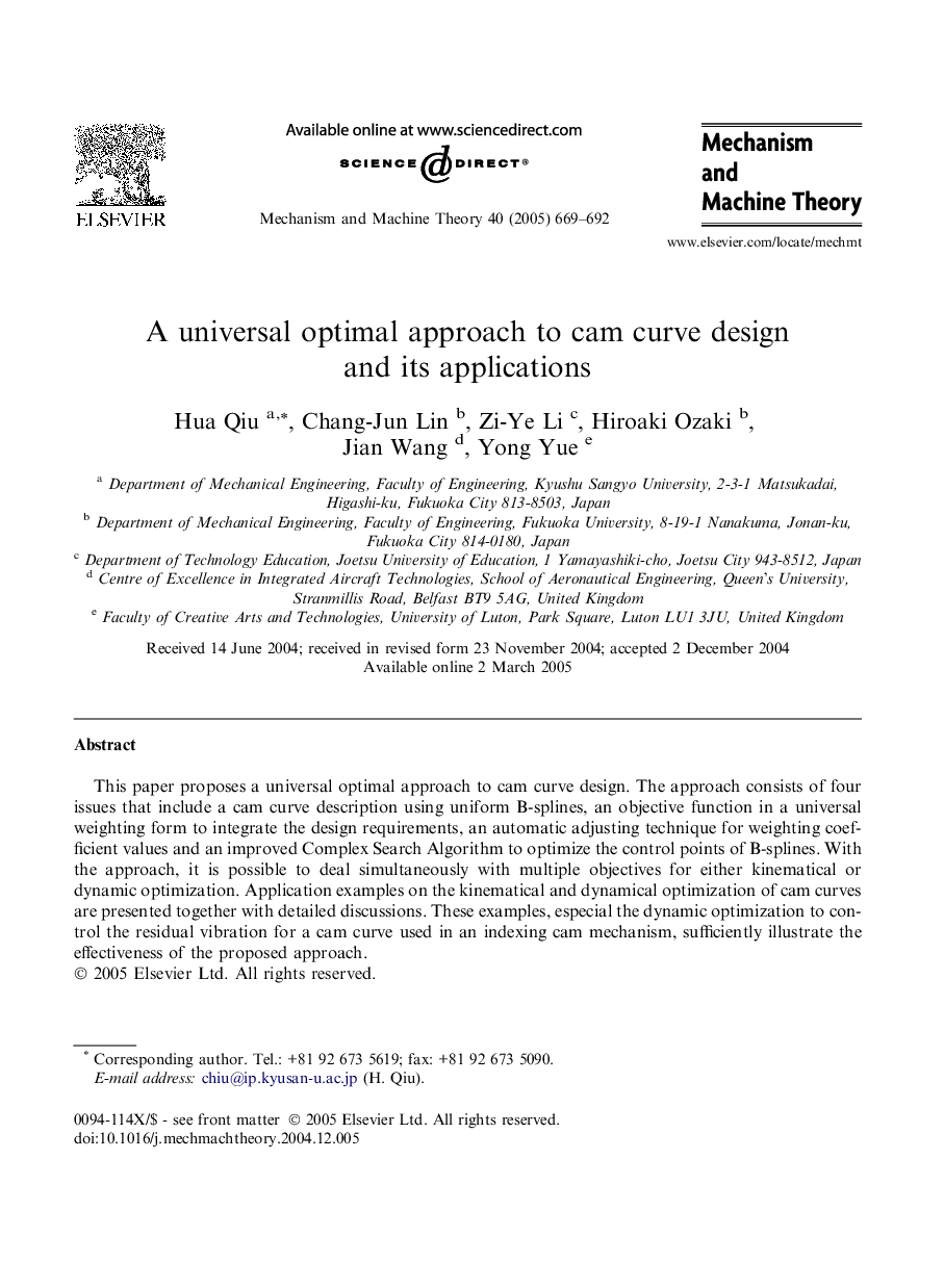 A universal optimal approach to cam curve design and its applications