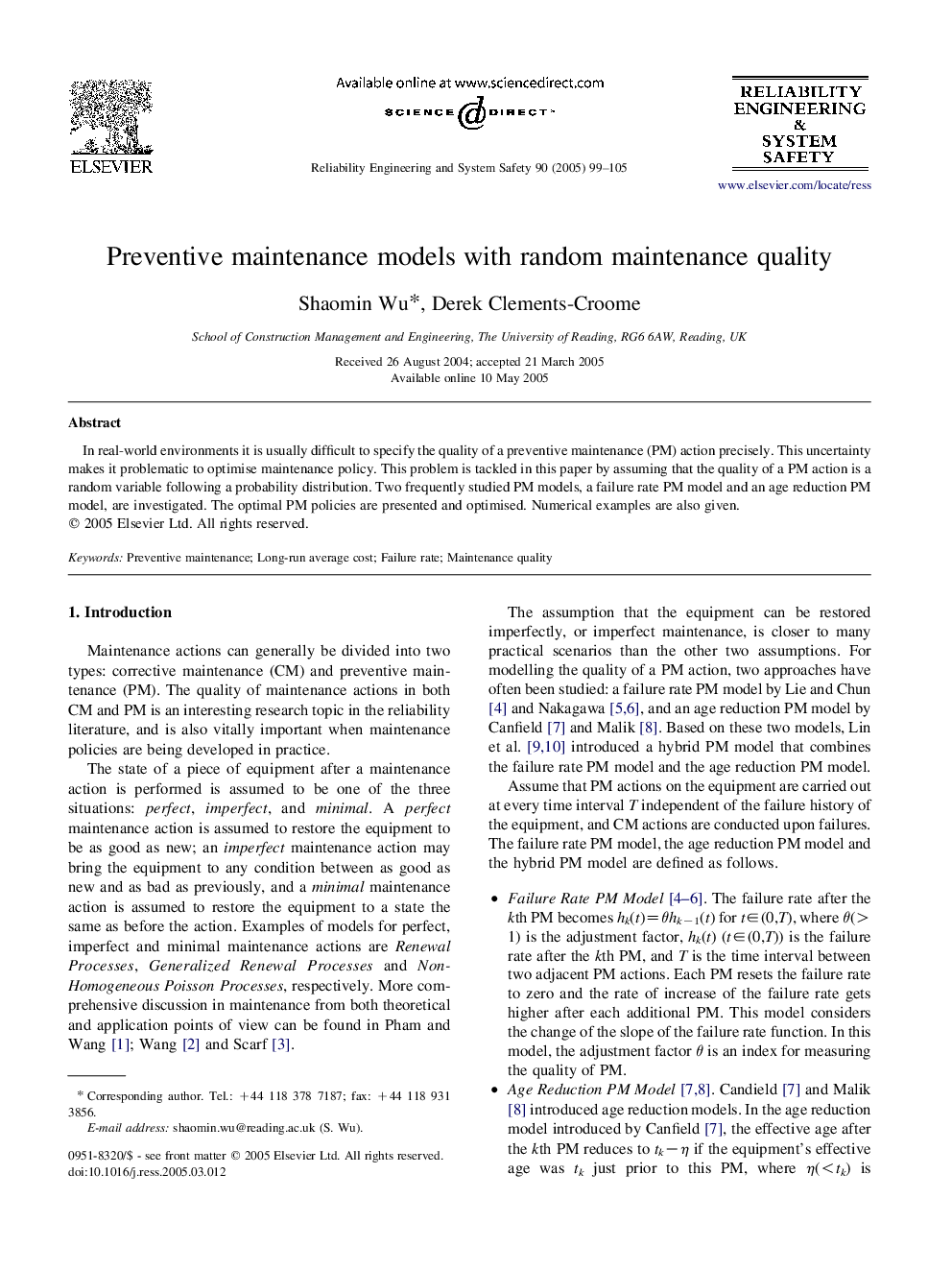 Preventive maintenance models with random maintenance quality