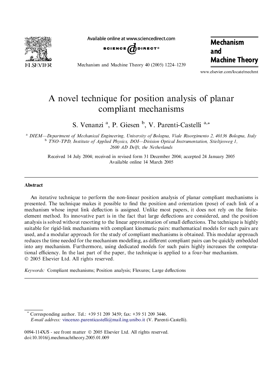 A novel technique for position analysis of planar compliant mechanisms