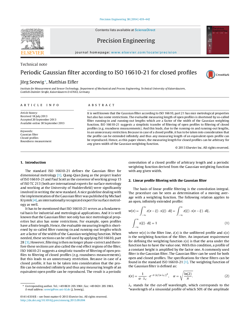 Periodic Gaussian filter according to ISO 16610-21 for closed profiles