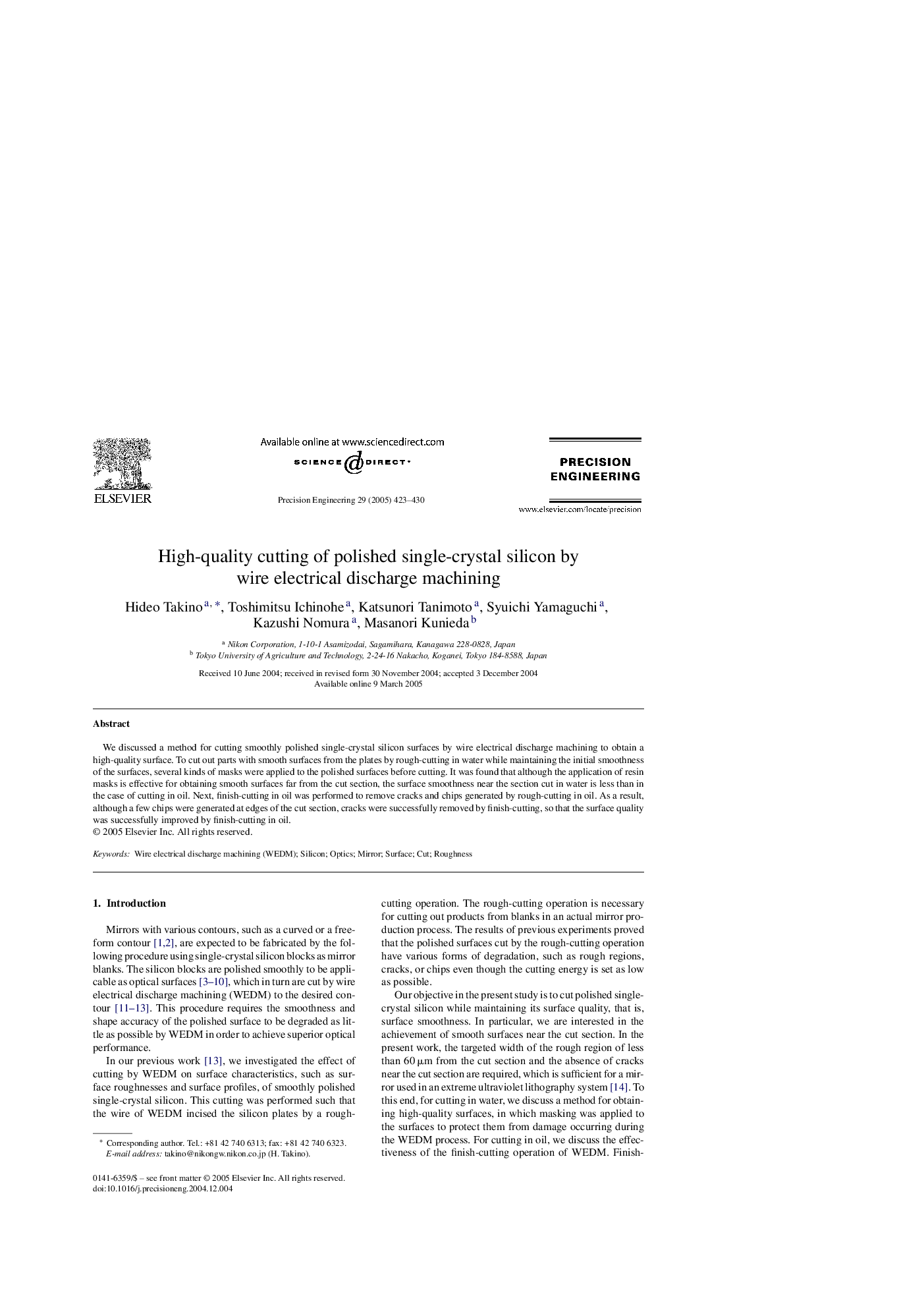 High-quality cutting of polished single-crystal silicon by wire electrical discharge machining