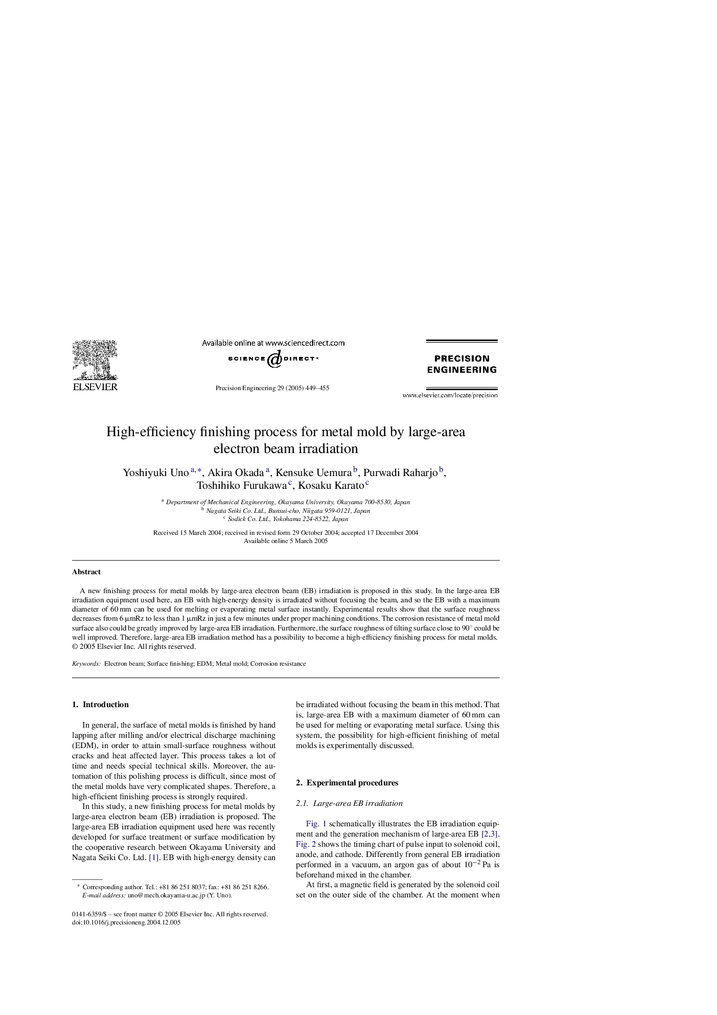 High-efficiency finishing process for metal mold by large-area electron beam irradiation