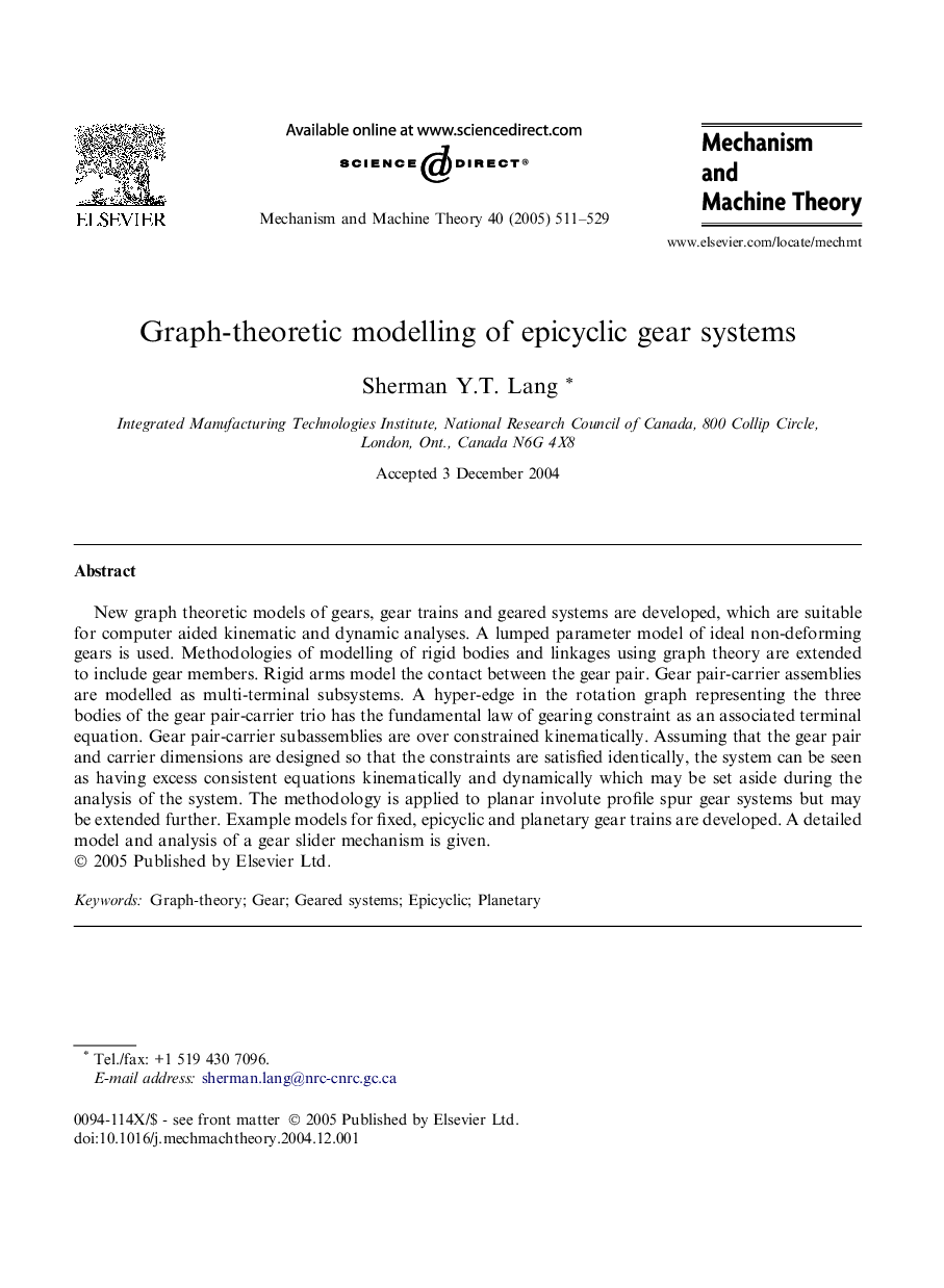 Graph-theoretic modelling of epicyclic gear systems