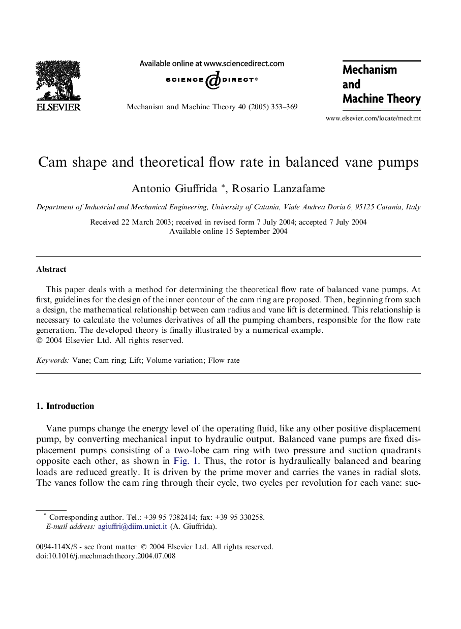 Cam shape and theoretical flow rate in balanced vane pumps