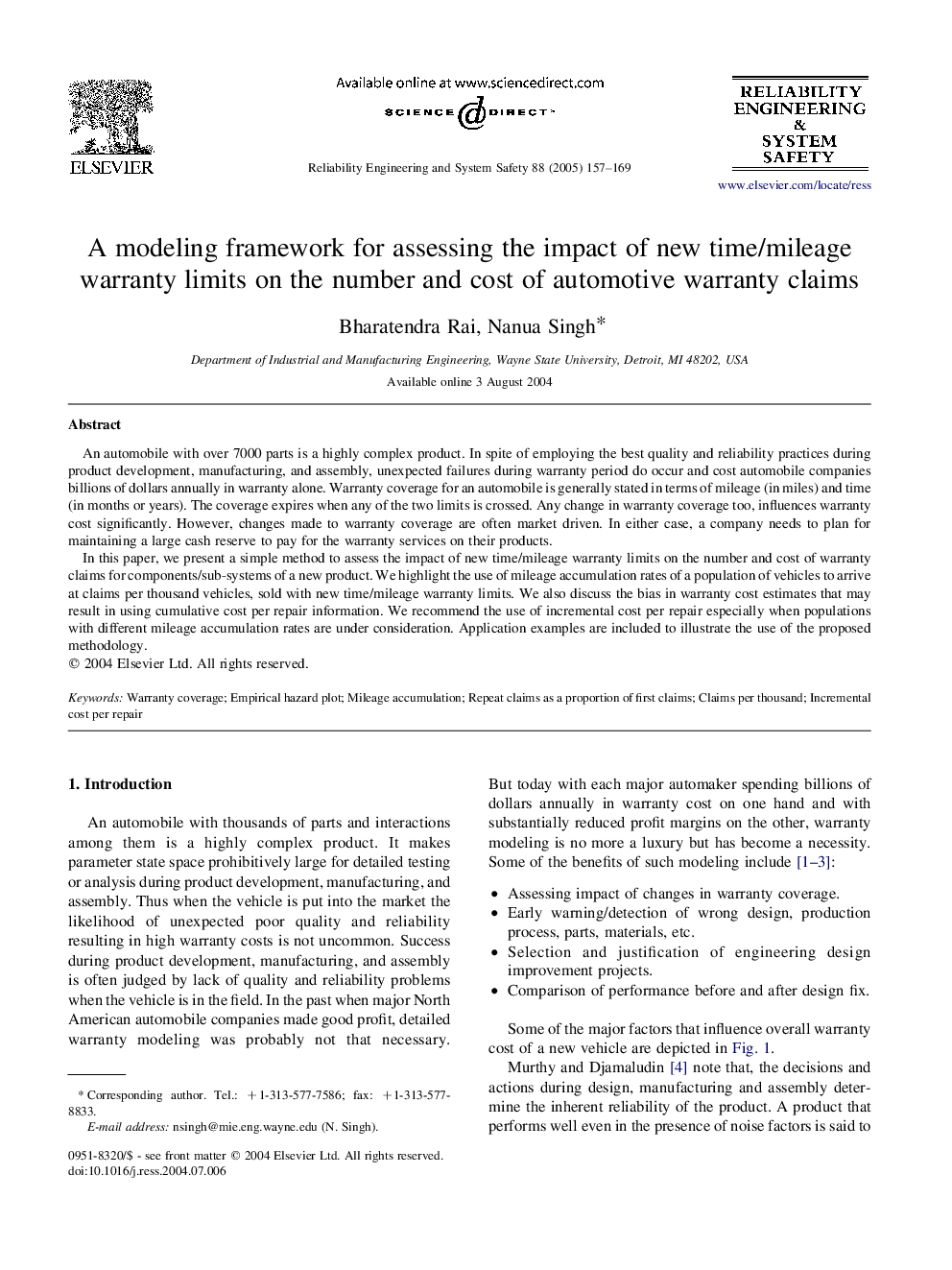 A modeling framework for assessing the impact of new time/mileage warranty limits on the number and cost of automotive warranty claims