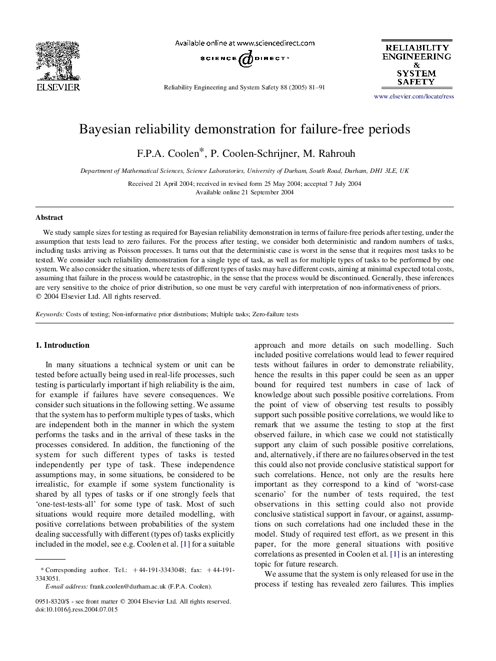 Bayesian reliability demonstration for failure-free periods