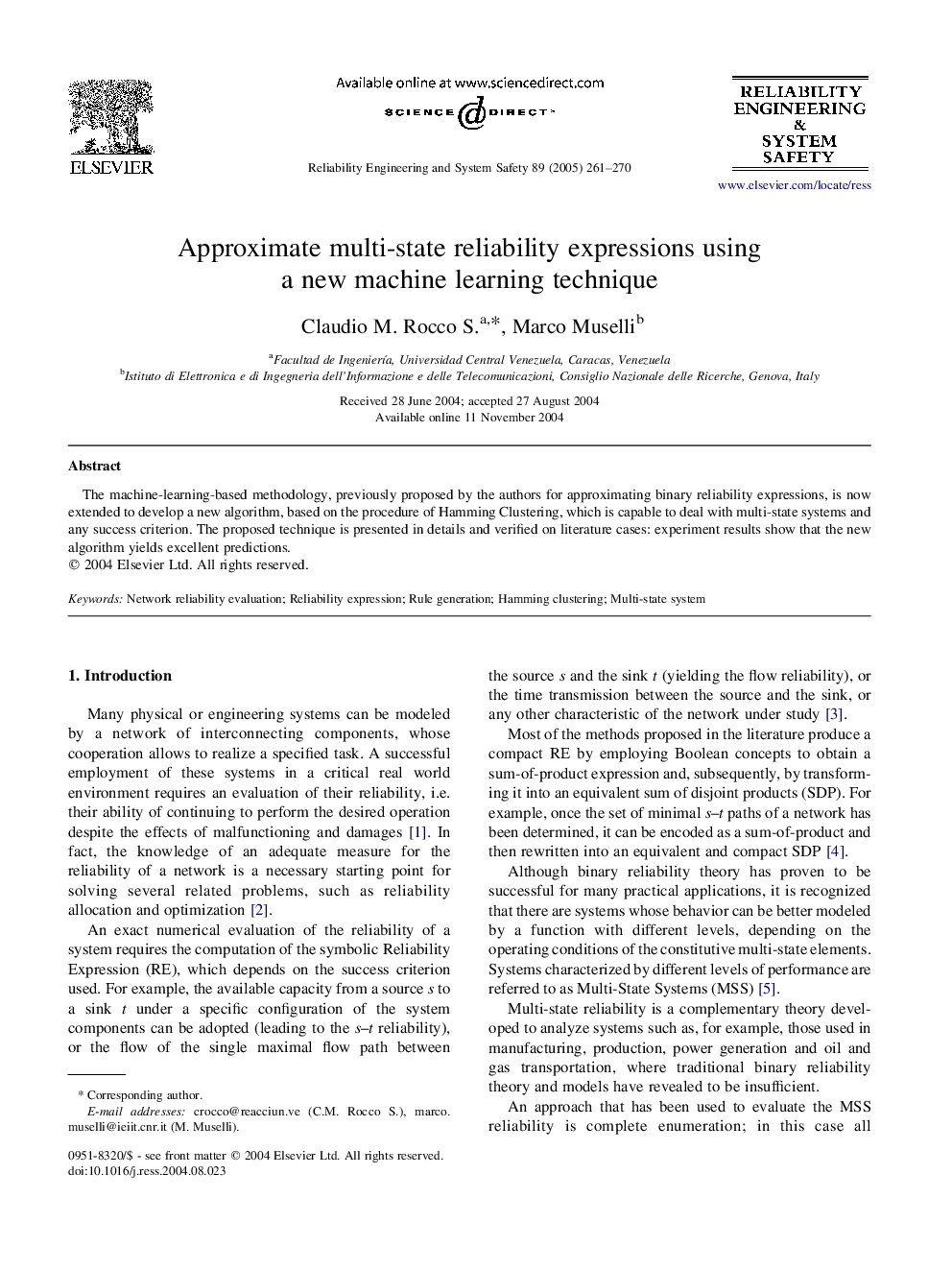 Approximate multi-state reliability expressions using a new machine learning technique