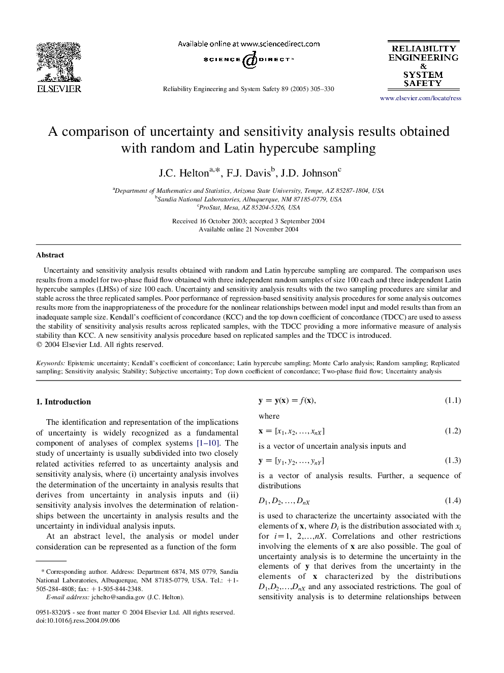 A comparison of uncertainty and sensitivity analysis results obtained with random and Latin hypercube sampling