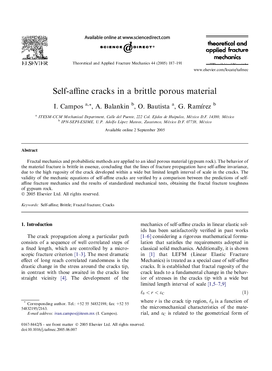 Self-affine cracks in a brittle porous material