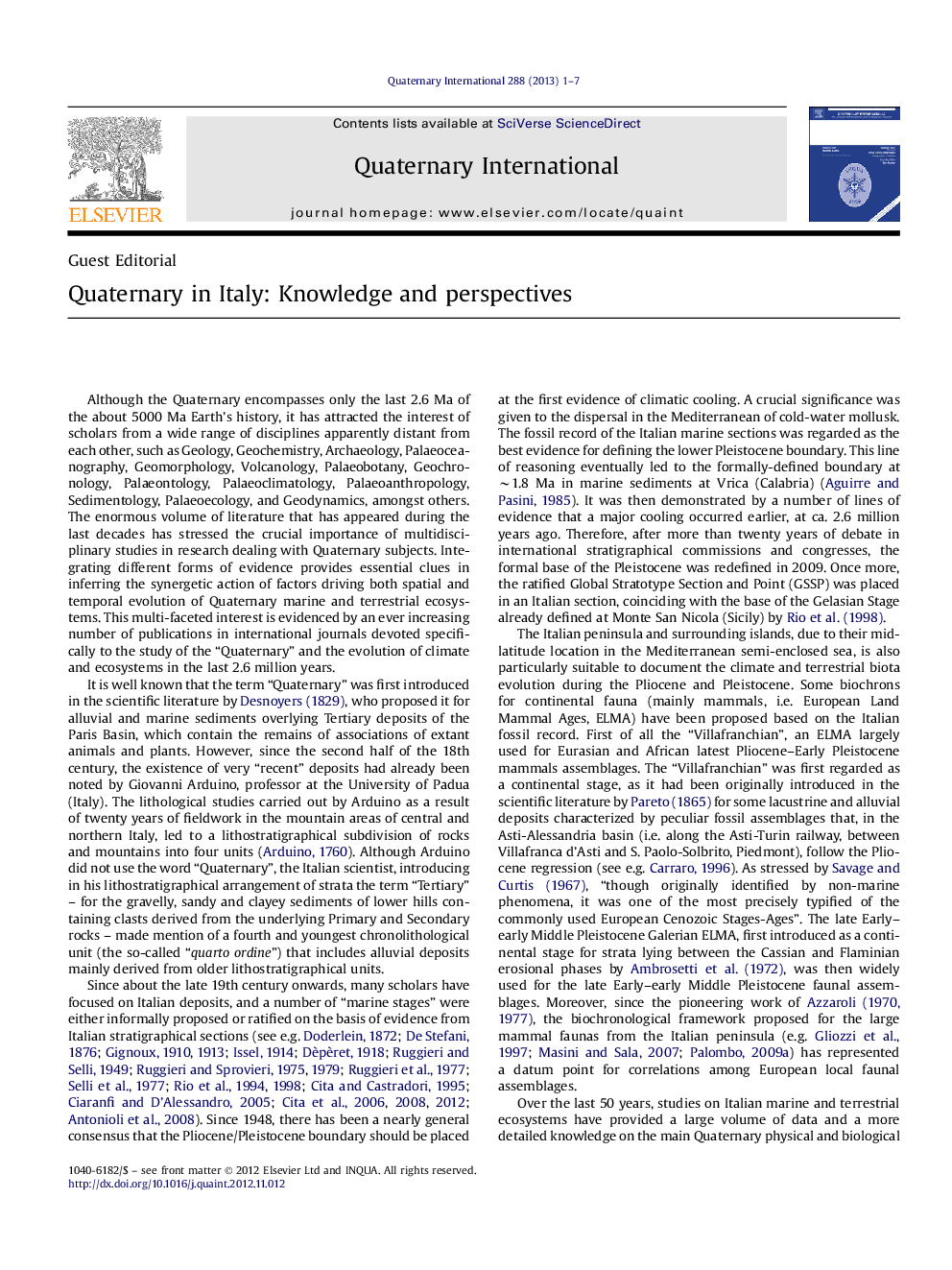 Quaternary in Italy: Knowledge and perspectives