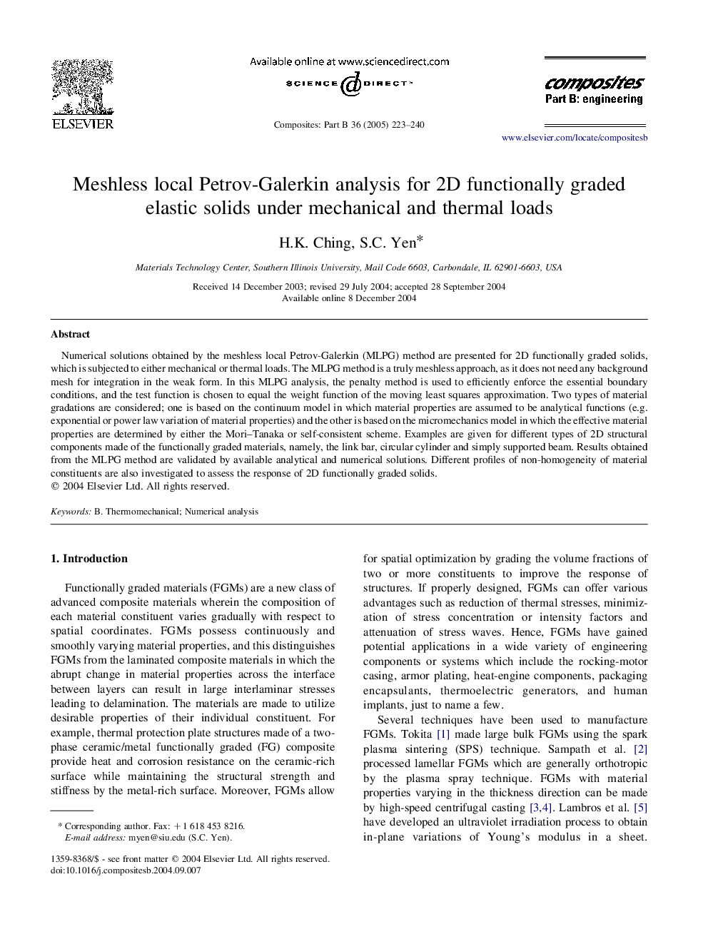 Meshless local Petrov-Galerkin analysis for 2D functionally graded elastic solids under mechanical and thermal loads