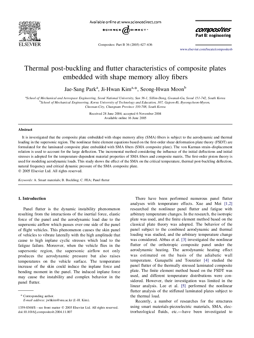 Thermal post-buckling and flutter characteristics of composite plates embedded with shape memory alloy fibers