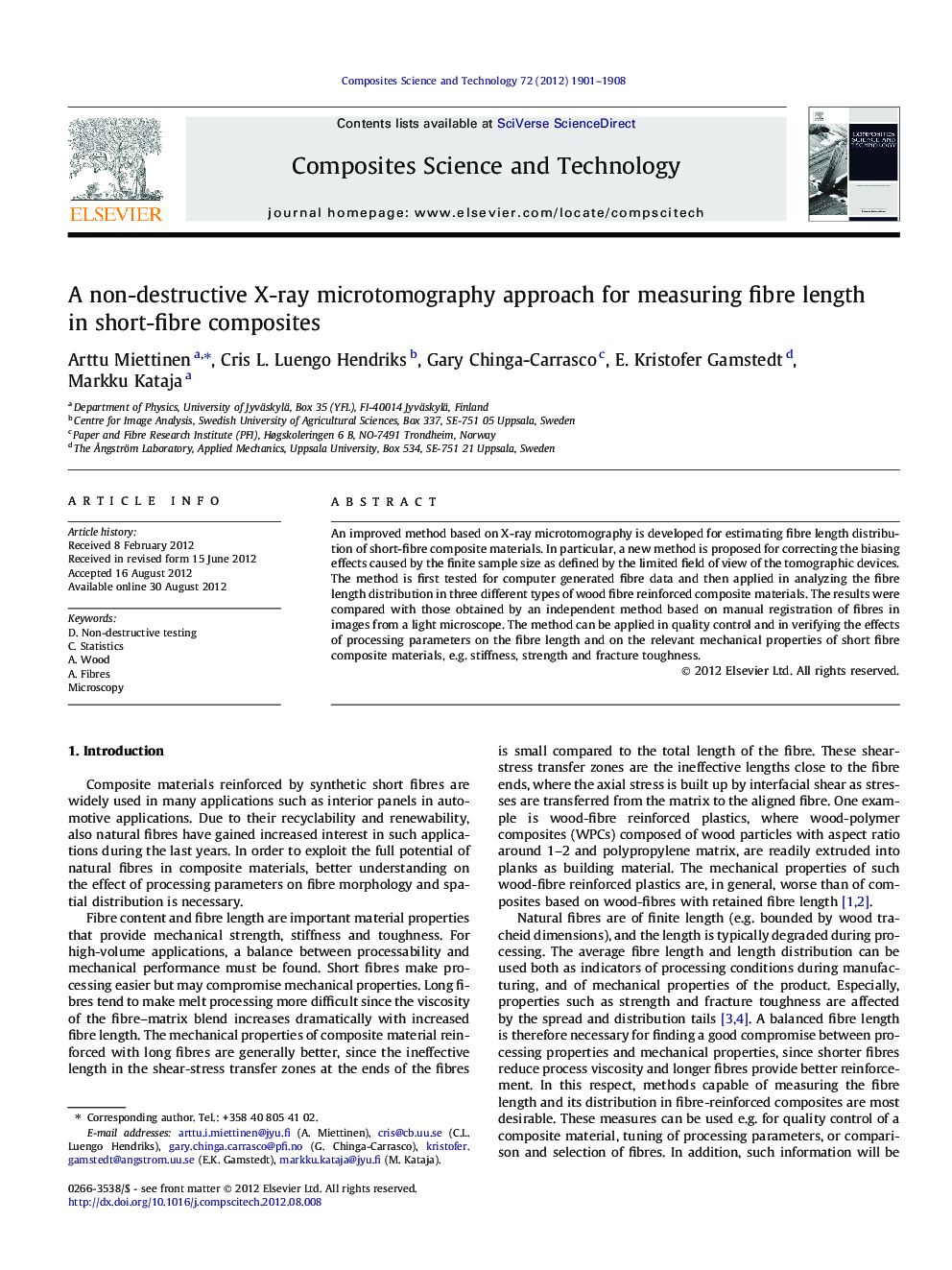 A non-destructive X-ray microtomography approach for measuring fibre length in short-fibre composites