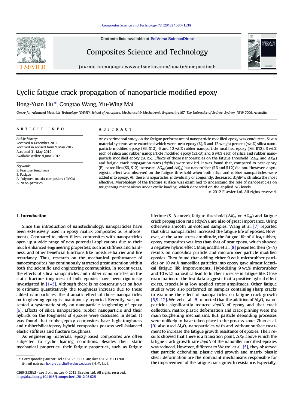 Cyclic fatigue crack propagation of nanoparticle modified epoxy