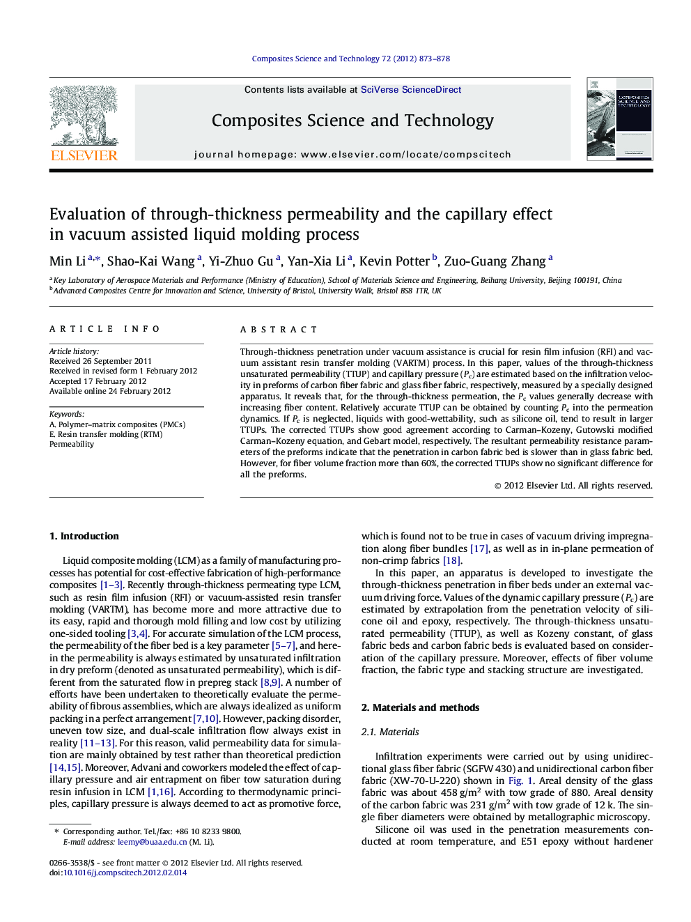 Evaluation of through-thickness permeability and the capillary effect in vacuum assisted liquid molding process