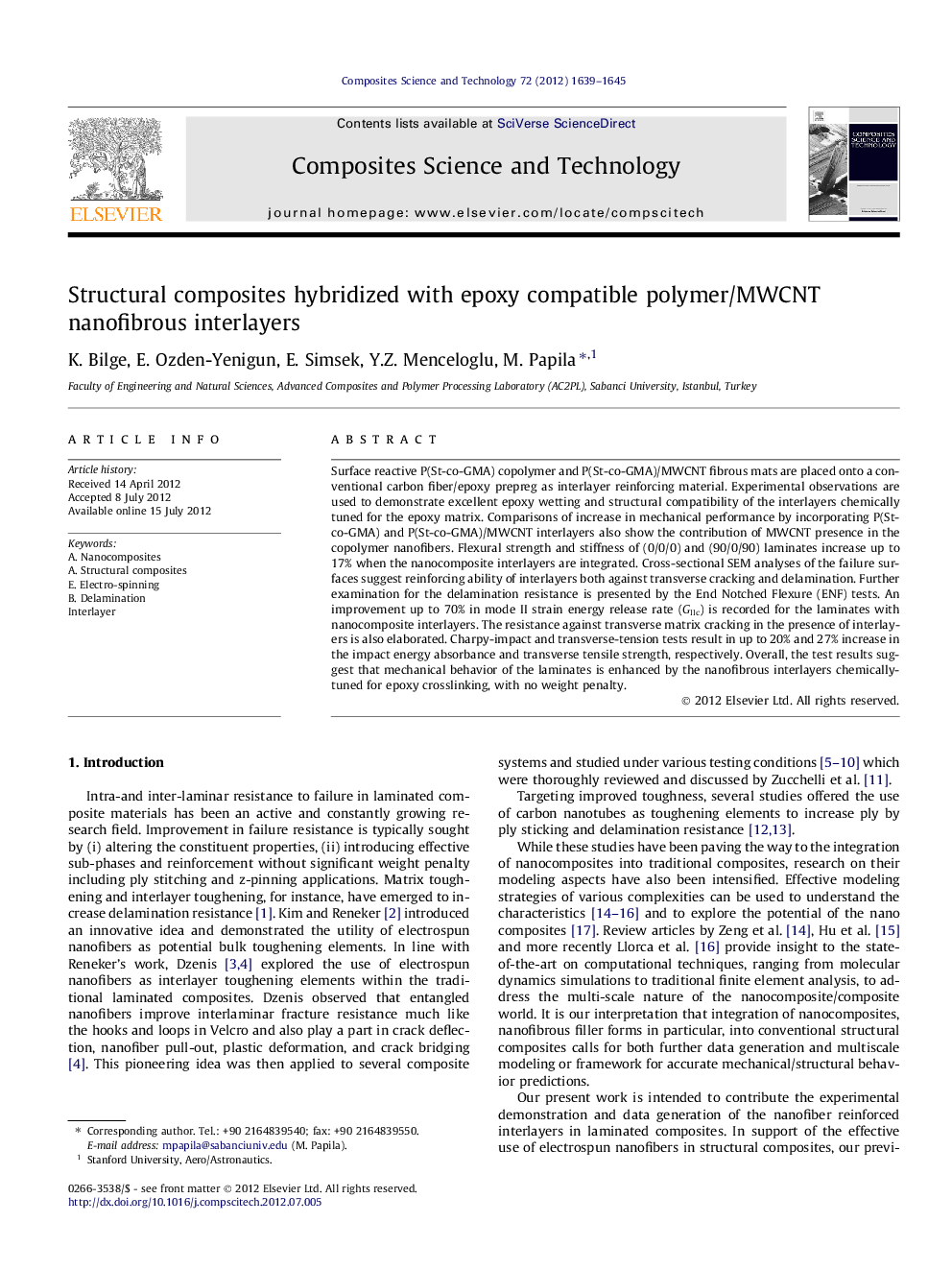 Structural composites hybridized with epoxy compatible polymer/MWCNT nanofibrous interlayers