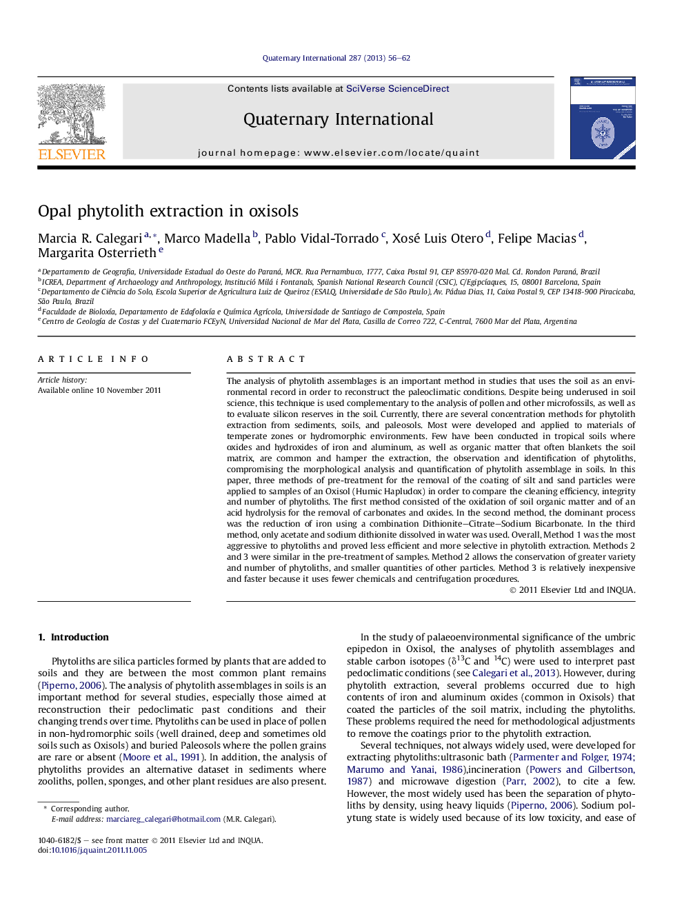 Opal phytolith extraction in oxisols