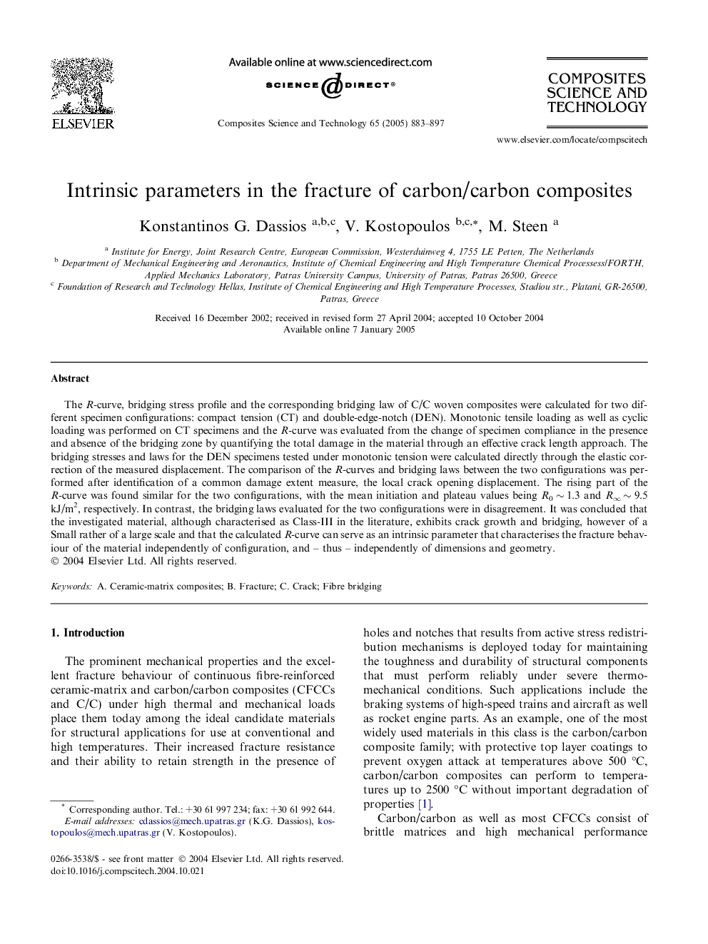 Intrinsic parameters in the fracture of carbon/carbon composites