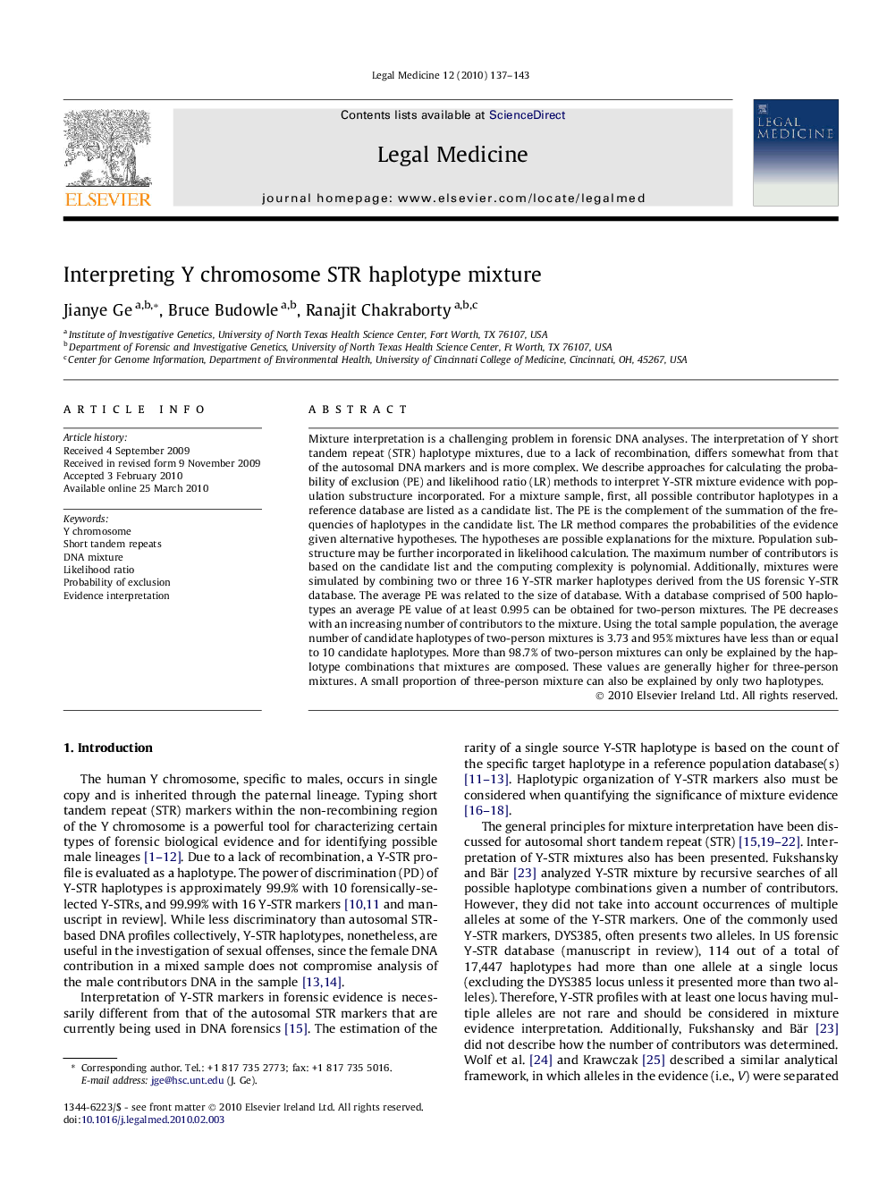 Interpreting Y chromosome STR haplotype mixture