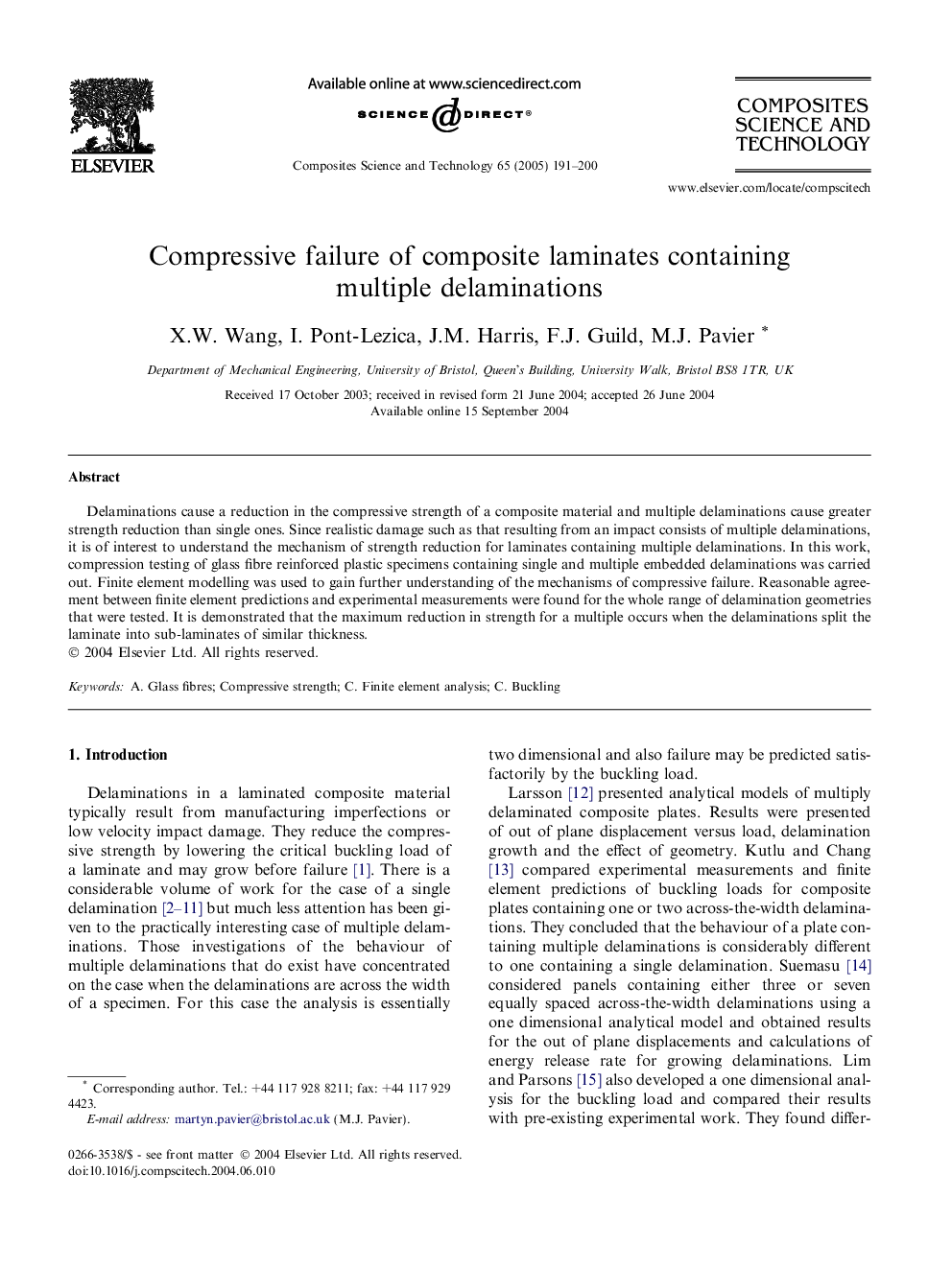 Compressive failure of composite laminates containing multiple delaminations