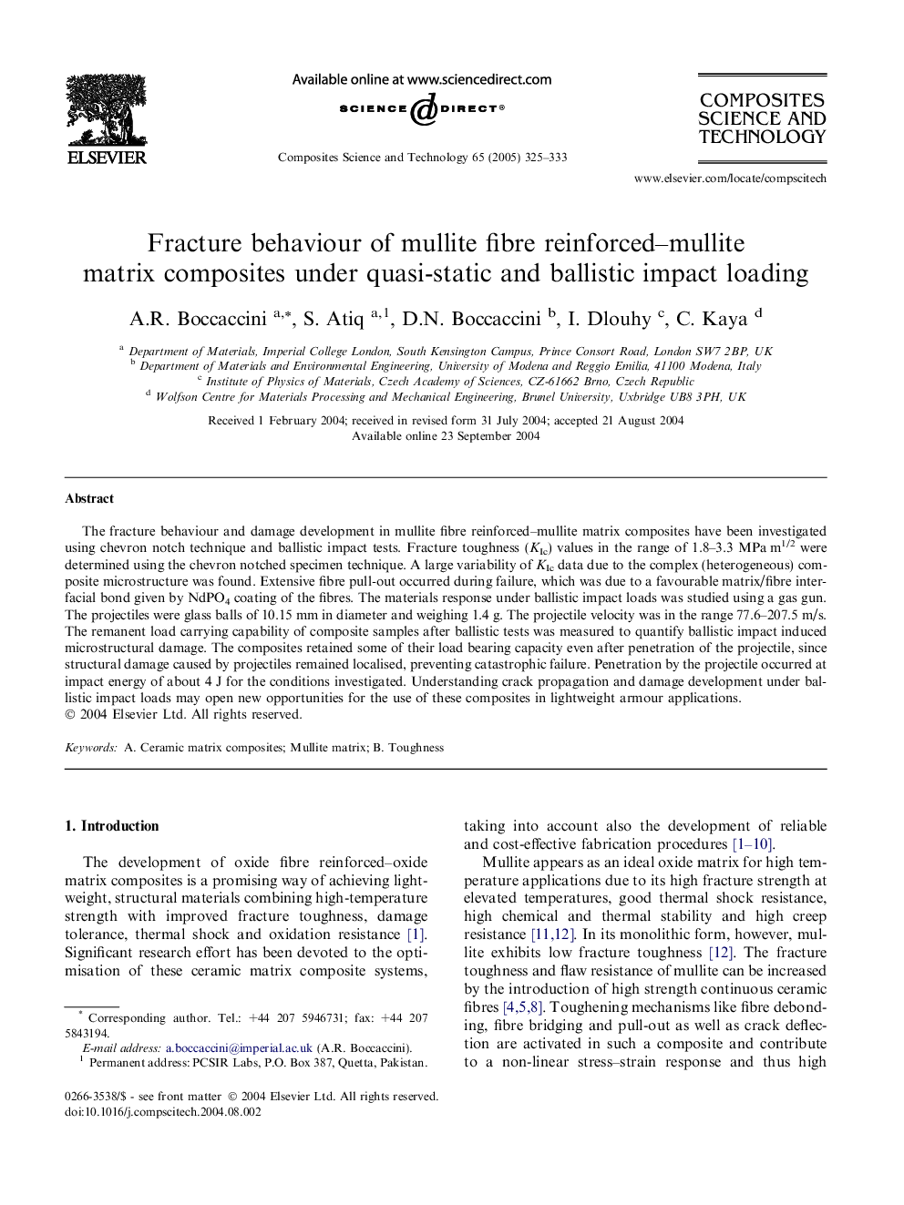 Fracture behaviour of mullite fibre reinforced-mullite matrix composites under quasi-static and ballistic impact loading