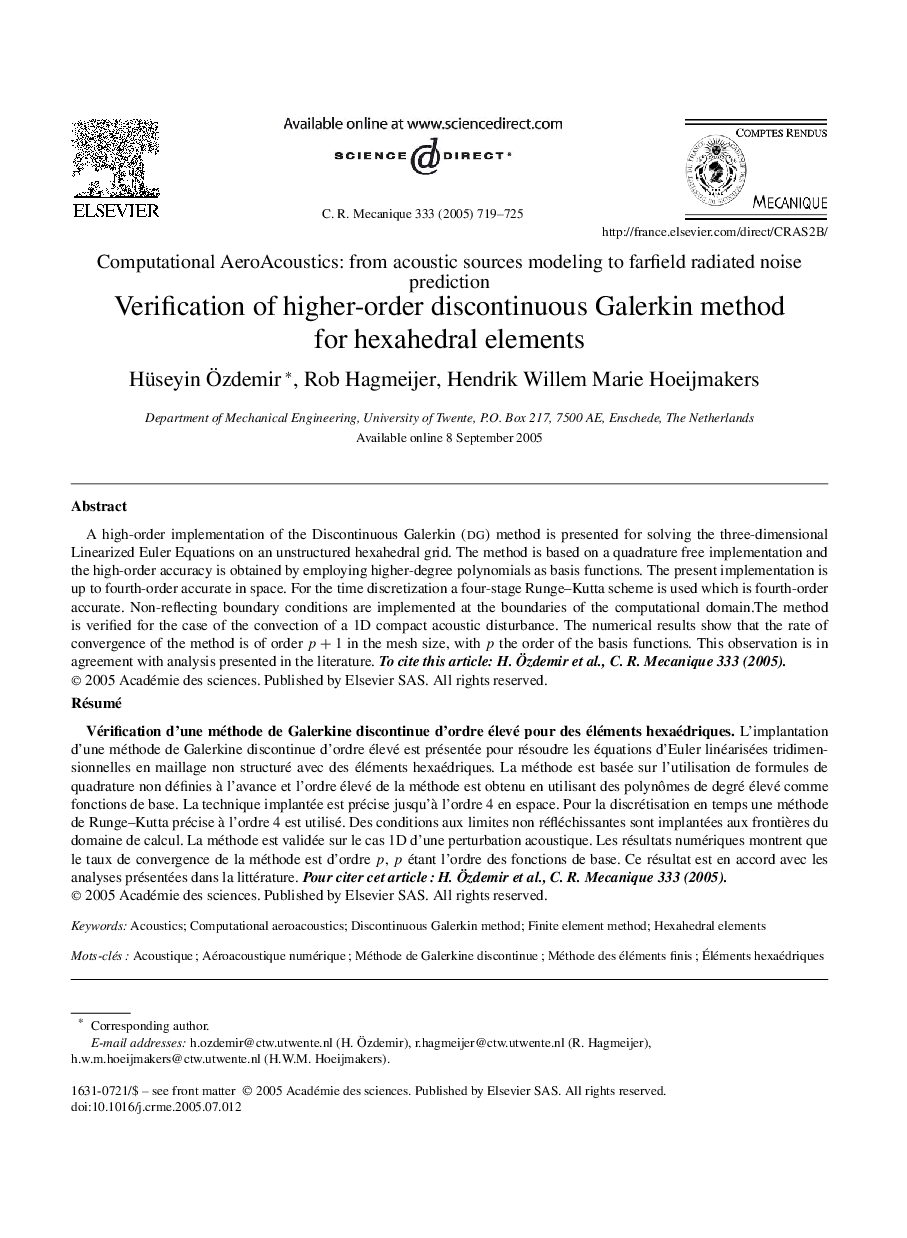 Verification of higher-order discontinuous Galerkin method for hexahedral elements