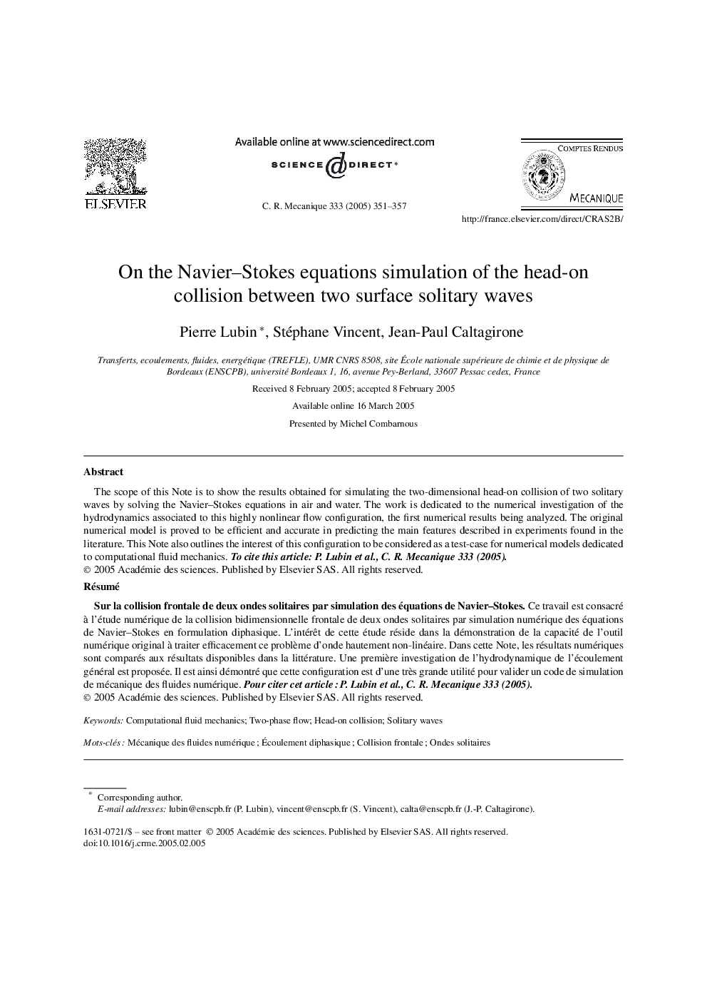 On the Navier-Stokes equations simulation of the head-on collision between two surface solitary waves