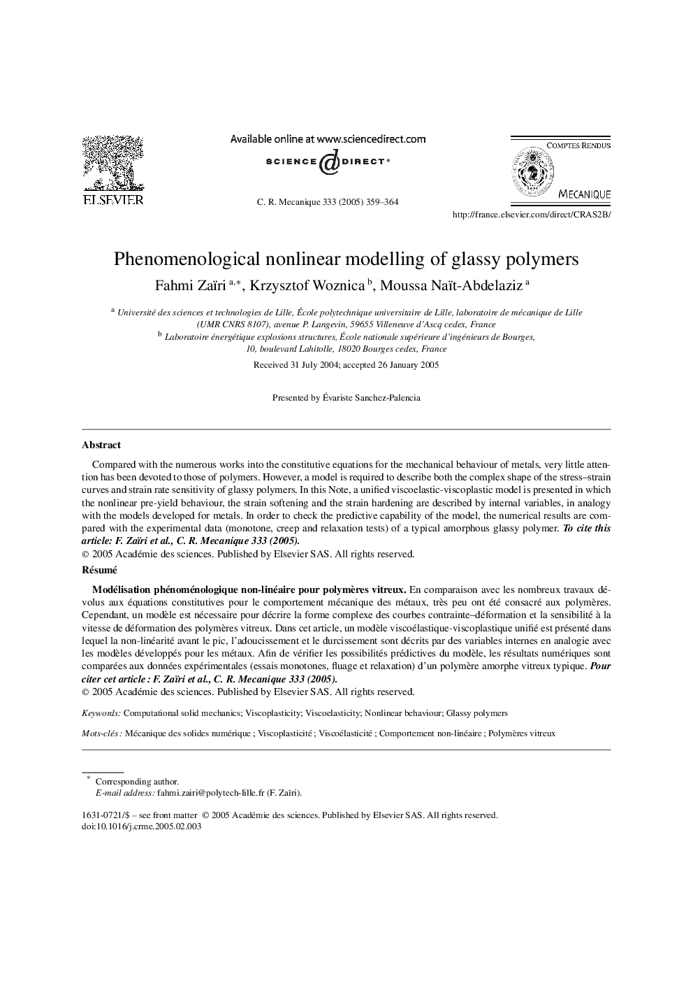 Phenomenological nonlinear modelling of glassy polymers